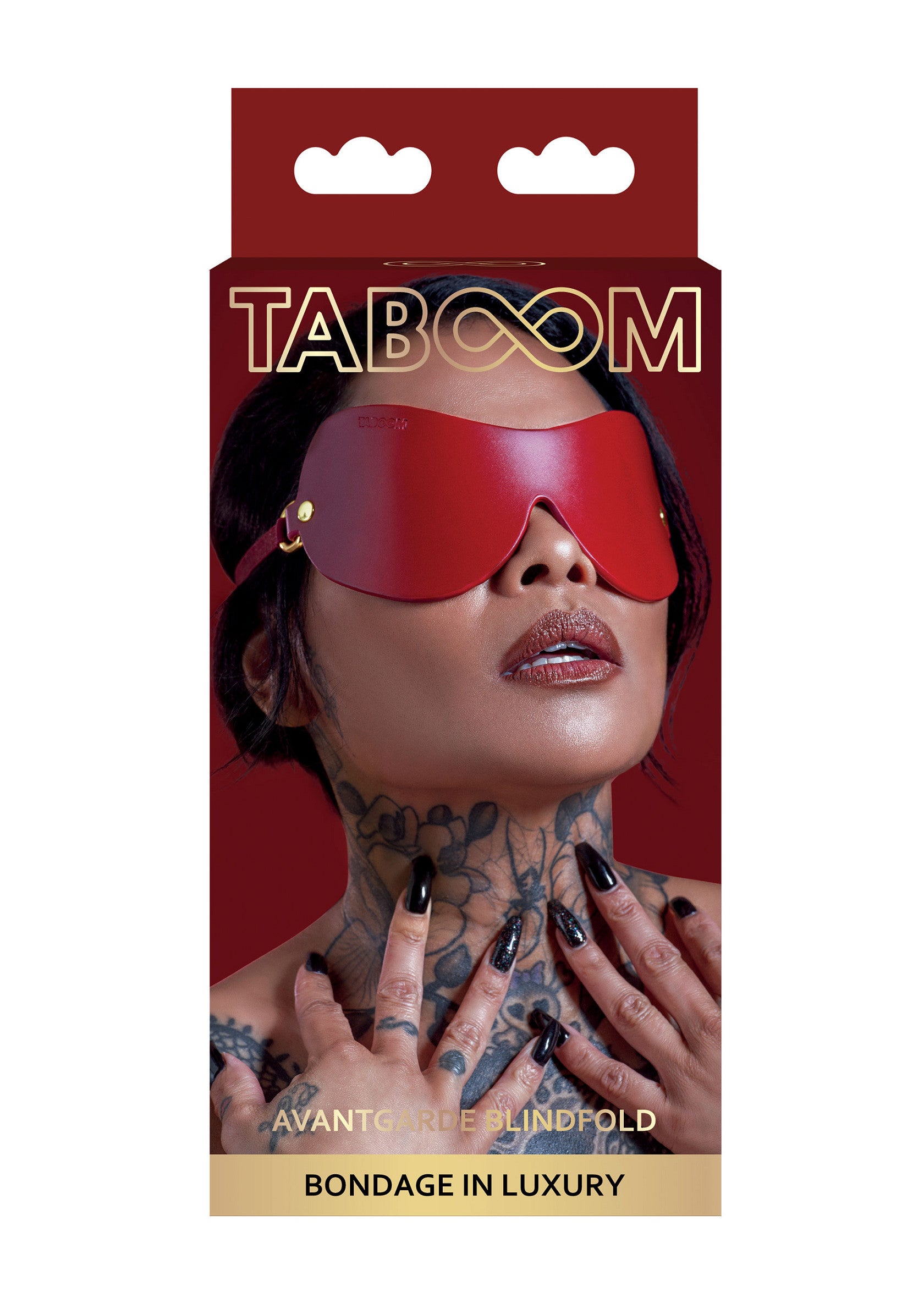 Masque de sommeil Taboom rouge, pour une expérience luxueuse et sensuelle. "Bondage in Luxury".; Taboom rood slaapmasker, voor een luxueuze en sensuele ervaring. "Bondage in Luxury".; Taboom red sleep mask, for a luxurious and sensual experience. "Bondage in Luxury".