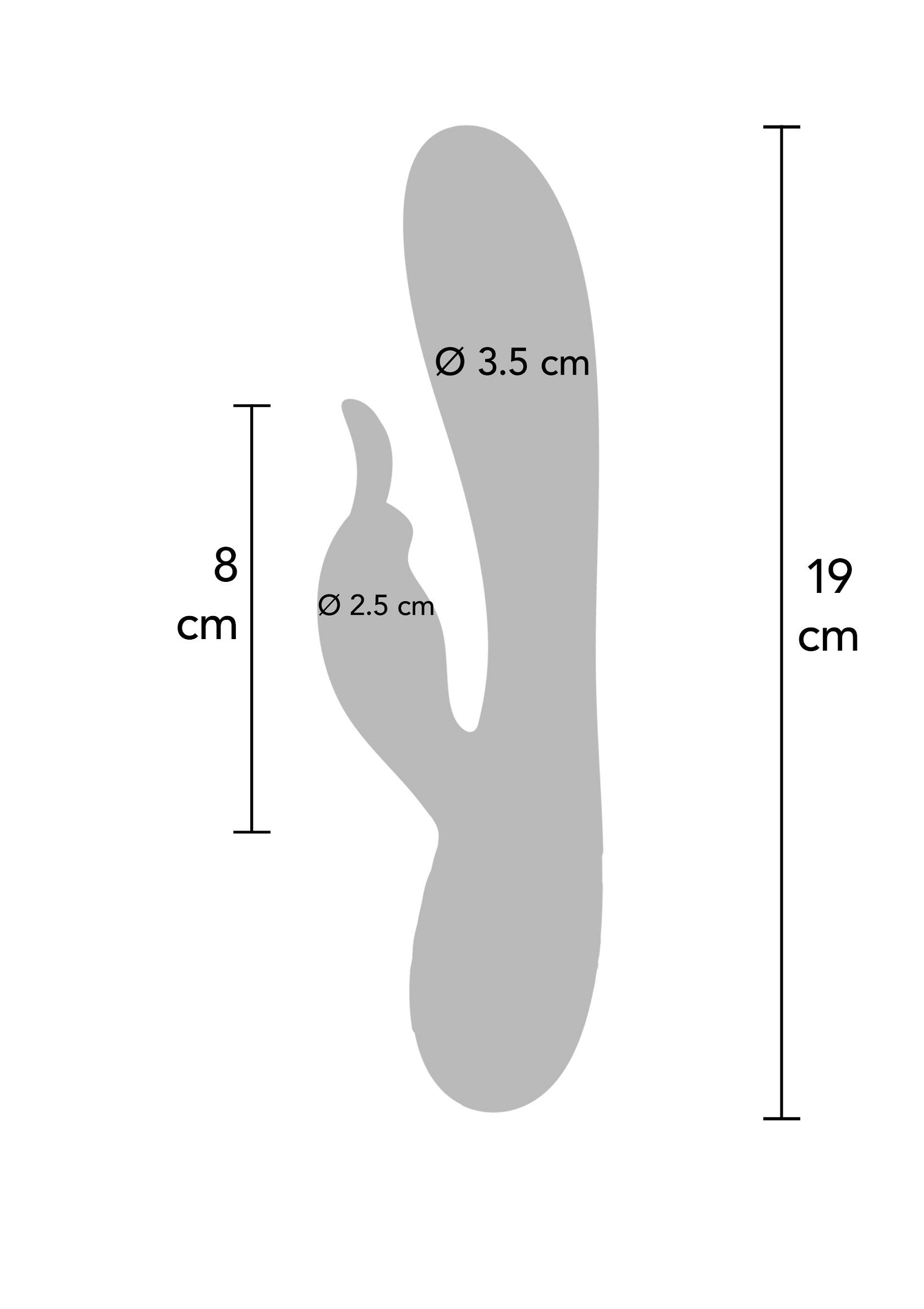 Schéma technique d'un sextoy, avec dimensions en cm. Forme ergonomique pour le plaisir.; Technische tekening van een seksspeeltje, met afmetingen in cm. Ergonomische vorm voor plezier.; Technical diagram of a sex toy, with dimensions in cm. Ergonomic shape for pleasure.
