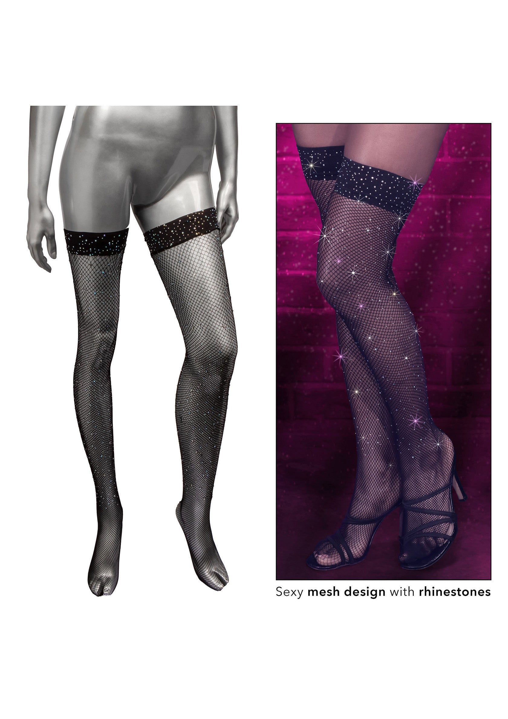 Bas résille sexy avec strass. Ajoutez une touche glamour à votre tenue. Disponible maintenant!; Sexy visnetkousen met strass. Voeg een glamoureuze toets toe aan je outfit. Nu beschikbaar!; Sexy fishnet stockings with rhinestones. Add a glamorous touch to your outfit. Available now!