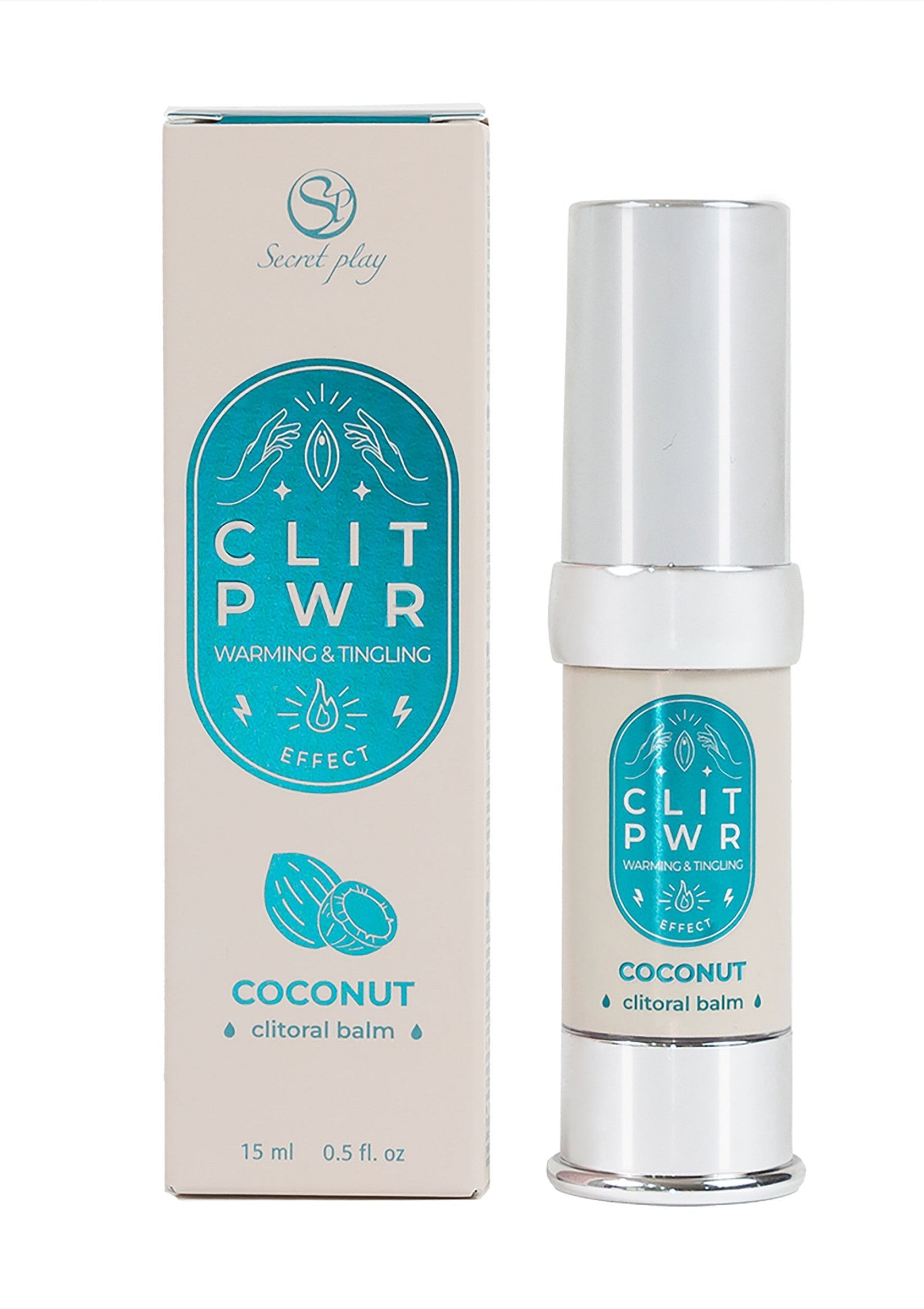 Baume clitoridien à la noix de coco Secret Play Clit PWR pour une sensation chaleureuse et stimulante. 15 ml.; Secret Play Clit PWR kokos clitorisbalsem voor een warm en tintelend gevoel. 15 ml.; Secret Play Clit PWR coconut clitoral balm for a warm and tingling sensation. 15 ml.