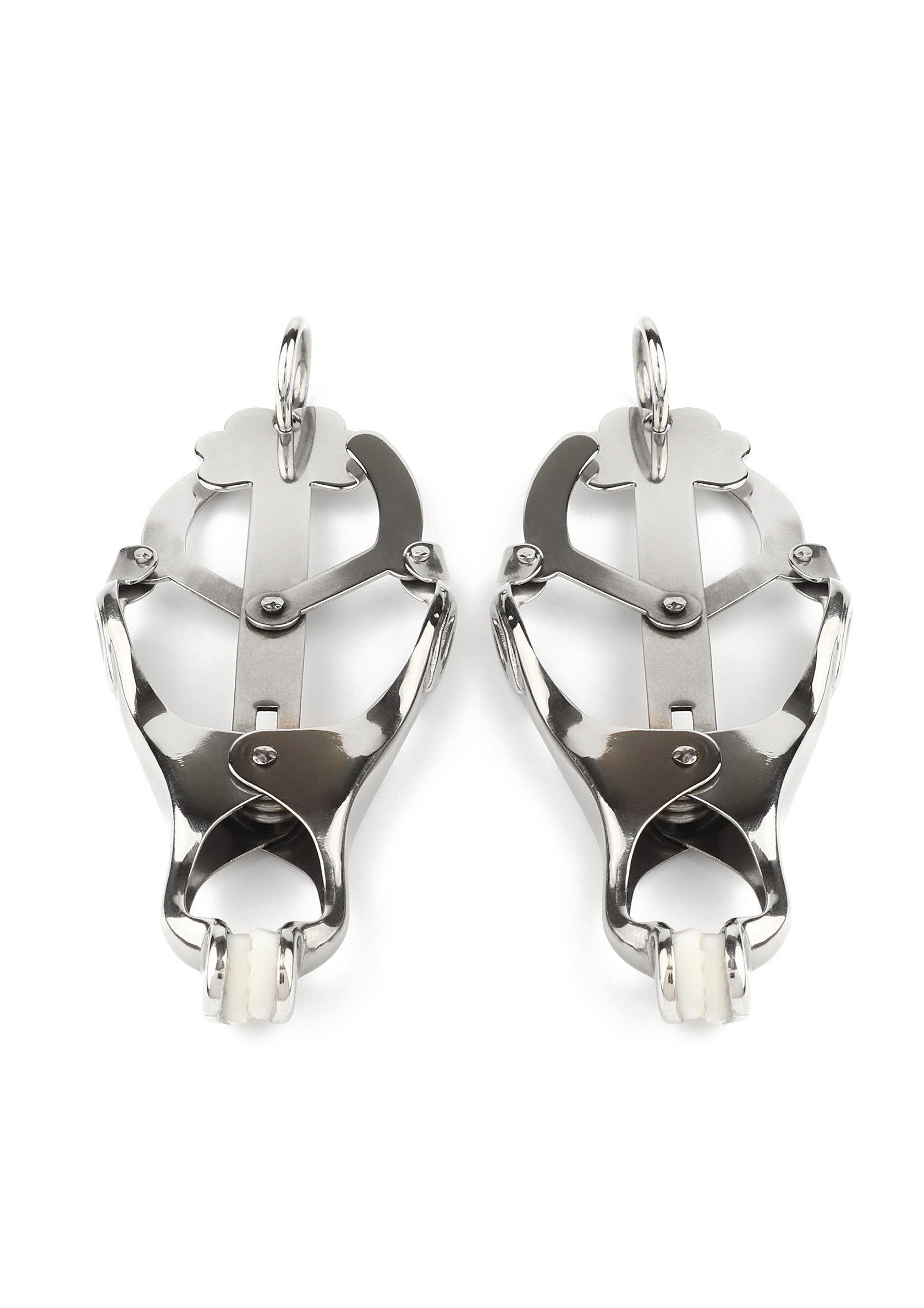 Pinces à tétons en métal pour jeux de rôle adultes. Accessoires BDSM de haute qualité pour explorer le plaisir et la domination.; Metalen tepelklemmen voor volwassen rollenspellen. Hoogwaardige BDSM-accessoires om plezier en dominantie te verkennen.; Metal nipple clamps for adult role play. High-quality BDSM accessories for exploring pleasure and domination.