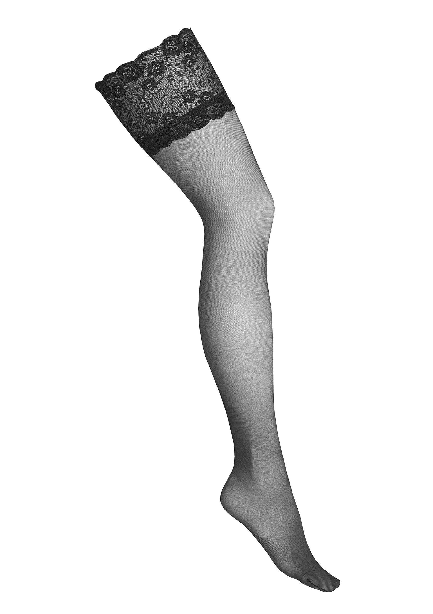Bas autofixants noirs avec dentelle pour une touche d'élégance et de sensualité. Parfait pour compléter votre tenue.; Zwarte stay-up kousen met kant voor een elegante en sensuele touch. Perfect om je outfit compleet te maken.; Black lace top hold ups for an elegant and sensual touch. Perfect to complete your outfit.