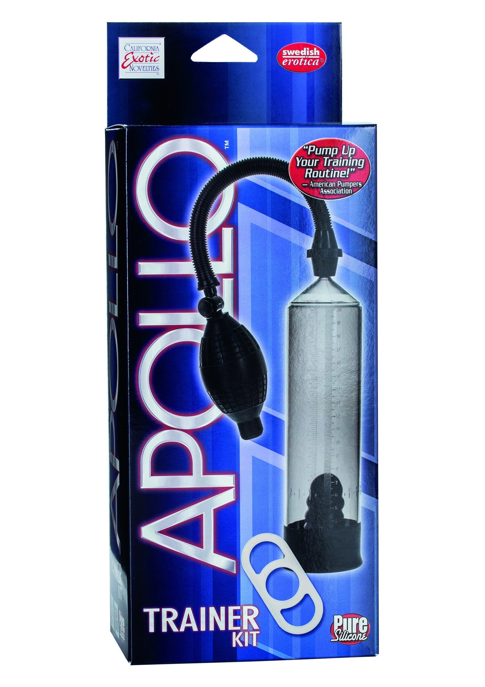 Kit d'entraînement Apollo pour hommes. Pompe manuelle et manchon en silicone pour un entraînement personnel.; Apollo trainer kit voor mannen. Handpomp en siliconen sleeve voor een persoonlijke training.; Apollo trainer kit for men. Manual pump and silicone sleeve for personal training.