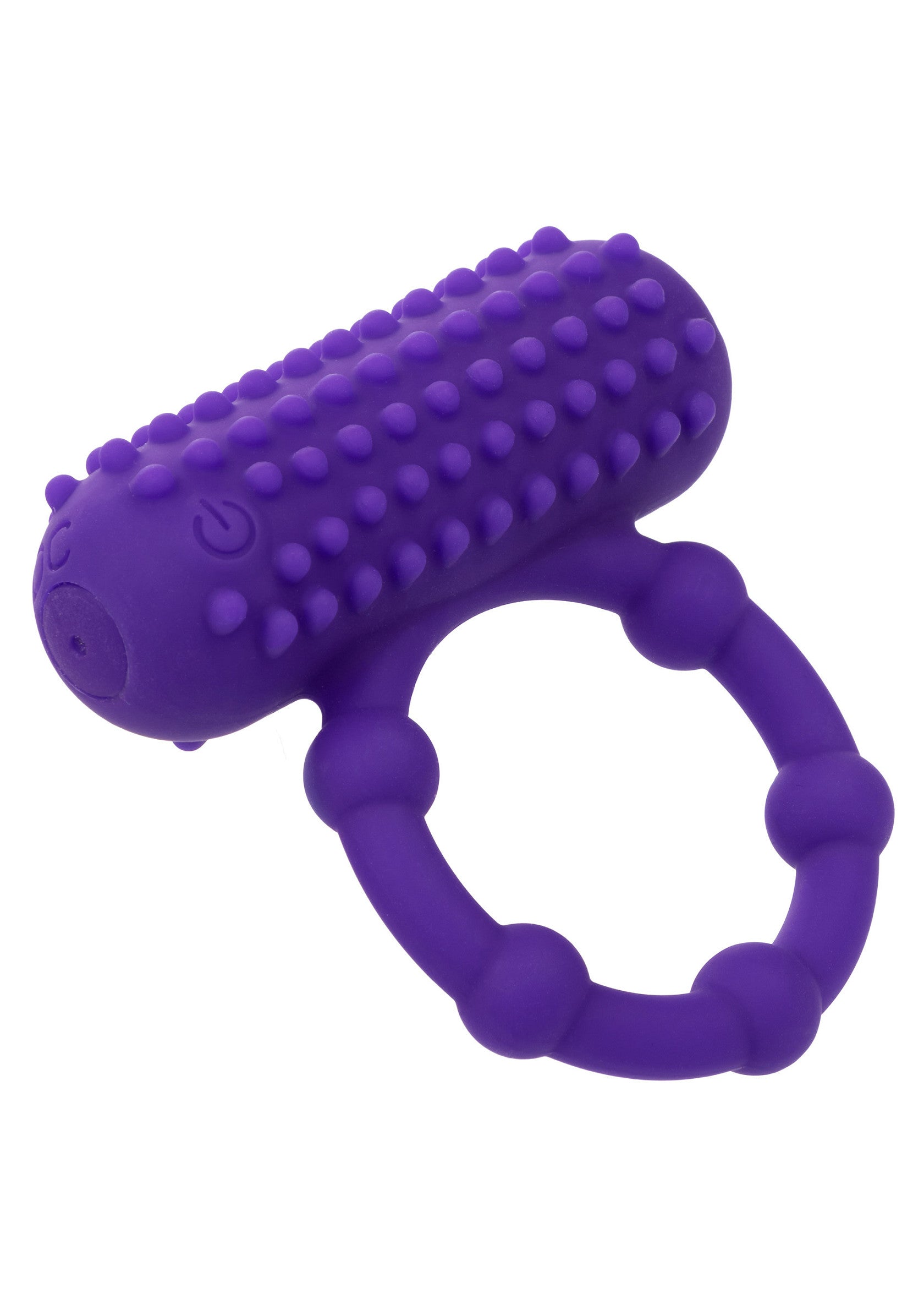 Anneau vibrant texturé violet pour plus de plaisir et de sensations fortes.; Paarse vibrerende penisring met textuur voor extra plezier en sensaties.; Purple textured vibrating cock ring for enhanced pleasure and sensations.