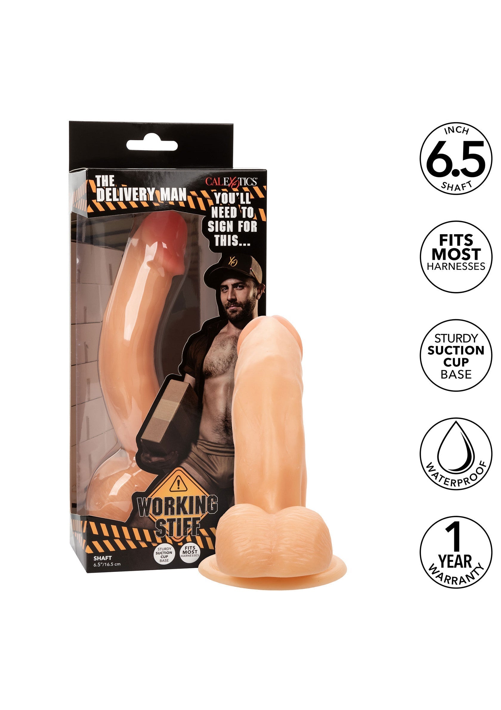 Gode réaliste The Delivery Man, 16.5 cm, compatible harnais, ventouse et étanche.; Realistische dildo The Delivery Man, 16.5 cm, harnas compatibel, zuignap en waterdicht.; Realistic dildo The Delivery Man, 6.5 inch, harness compatible, suction cup, and waterproof.