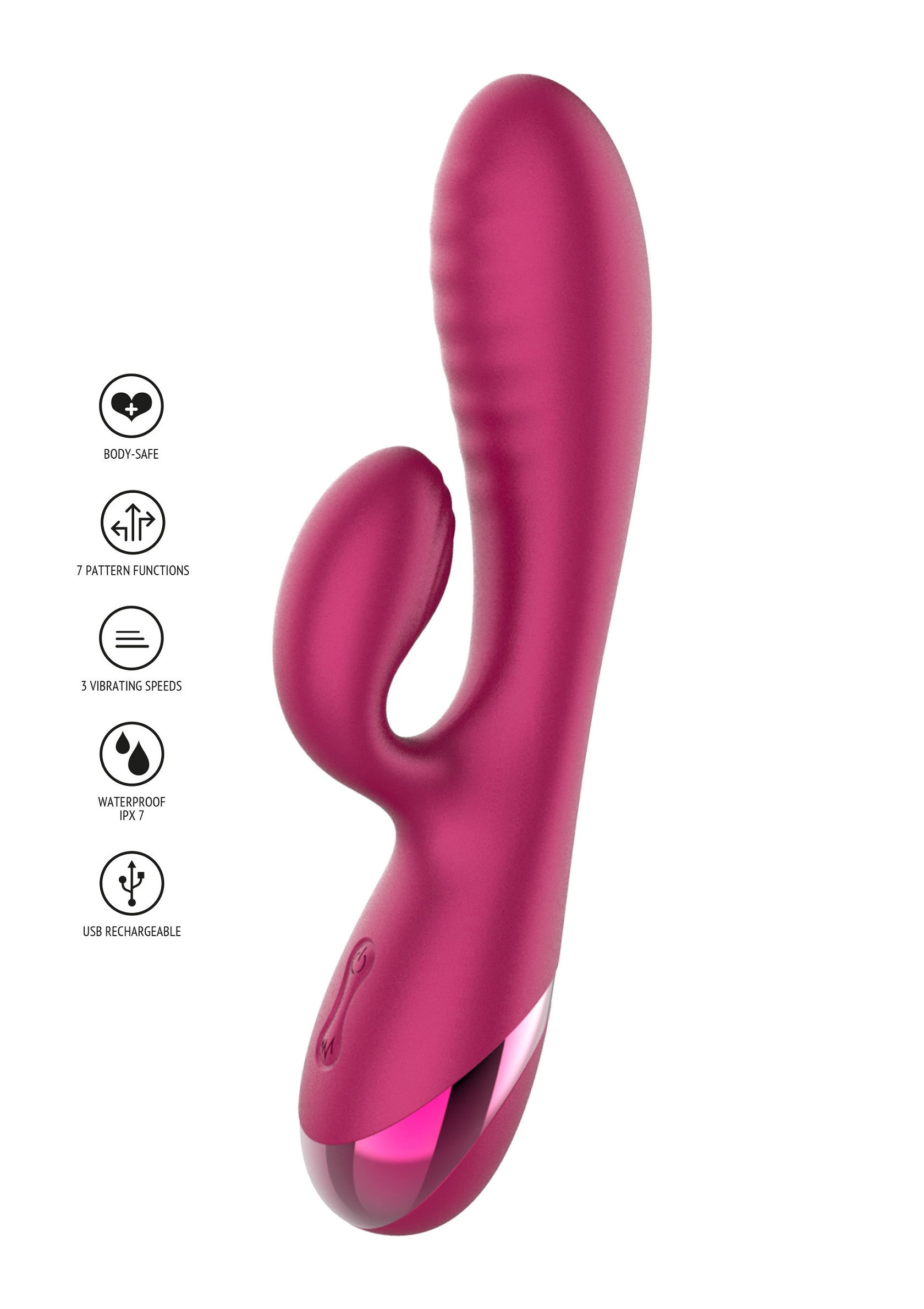 Vibromasseur rose pour le plaisir féminin. Étanche et rechargeable par USB. Découvrez des sensations uniques !; Roze vibrator voor vrouwelijk genot. Waterdicht en USB oplaadbaar. Ontdek unieke sensaties!; Pink vibrator for female pleasure. Waterproof and USB rechargeable. Discover unique sensations!