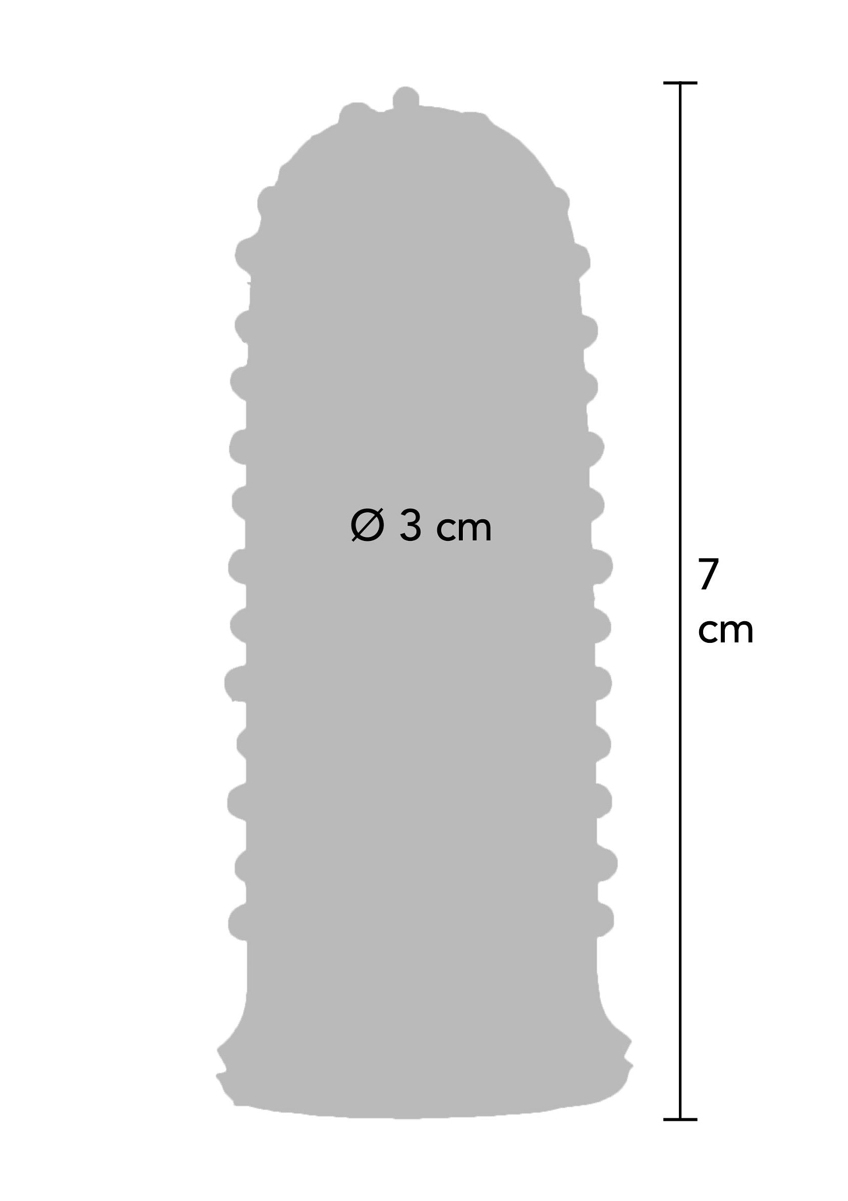 Préservatif texturé, 3cm de diamètre, 7cm de long pour une stimulation maximale.; Getextureerd condoom, 3cm diameter, 7cm lang voor maximale stimulatie.; Textured condom, 3cm diameter, 7cm long for maximum stimulation.