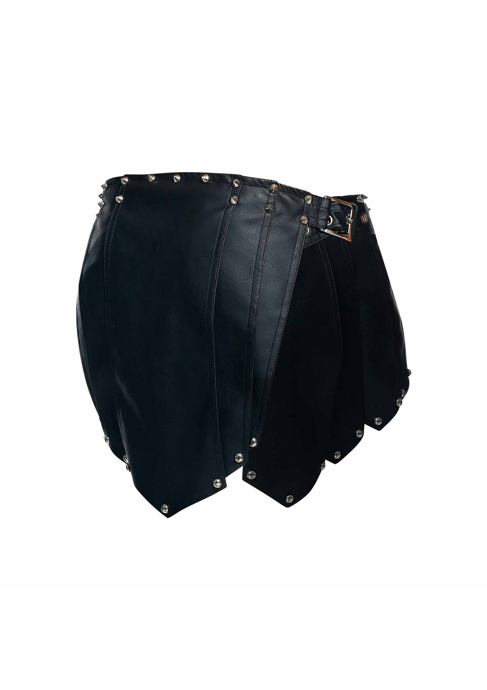 Jupe noire cloutée avec ceinture. Une pièce tendance et audacieuse pour votre garde-robe.; Zwarte rok met studs en riem. Een trendy en gedurfd kledingstuk voor je garderobe.; Black studded skirt with belt. A trendy and edgy piece for your wardrobe.