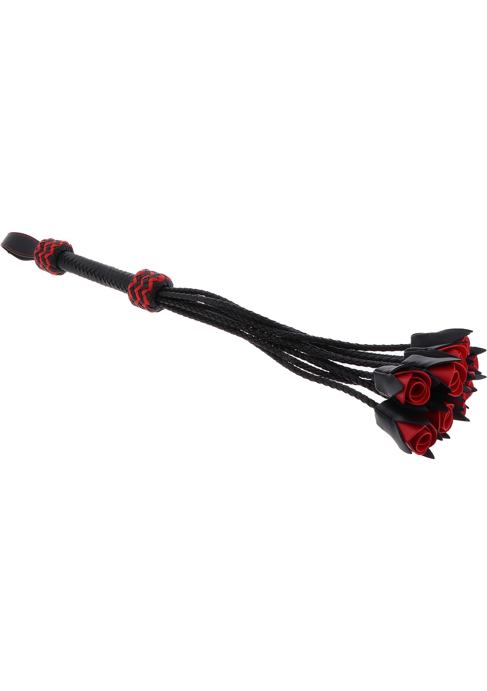 Flirt rose rouge et noir : Fouet érotique sensuel et raffiné pour des jeux de séduction intenses.; Rode en zwarte rozenflirt: sensuele en verfijnde erotische zweep voor intense verleidingsspelletjes.; Red and black rose flirt: Sensual and refined erotic whip for intense seduction games.