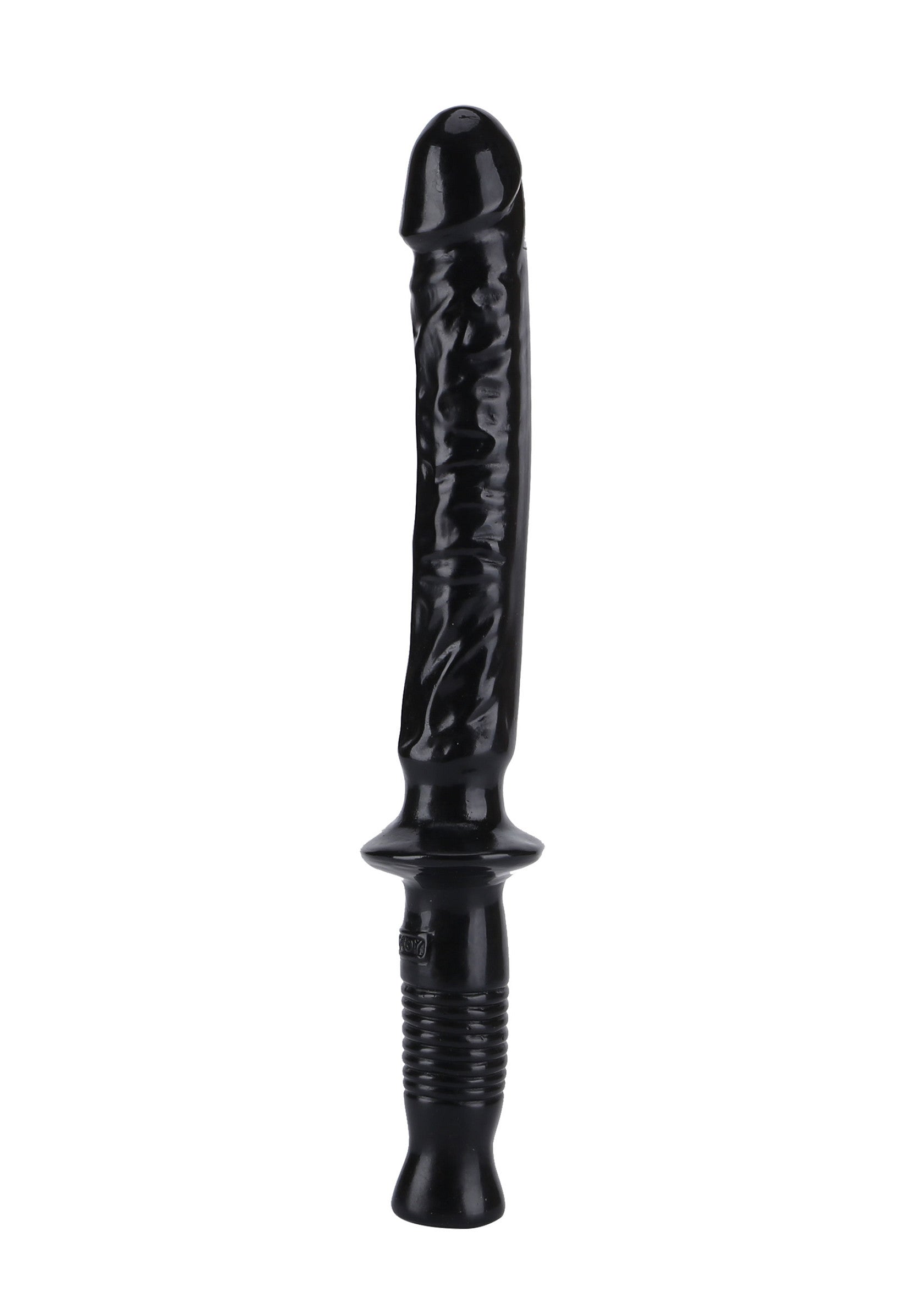 Gode noir réaliste avec manche de couteau pour une prise en main ferme. Texturé pour plus de plaisir.; Realistische zwarte dildo met meshandvat voor een stevige grip. Gestructureerd voor extra genot.; Realistic black dildo with knife handle for a firm grip. Textured for extra pleasure.