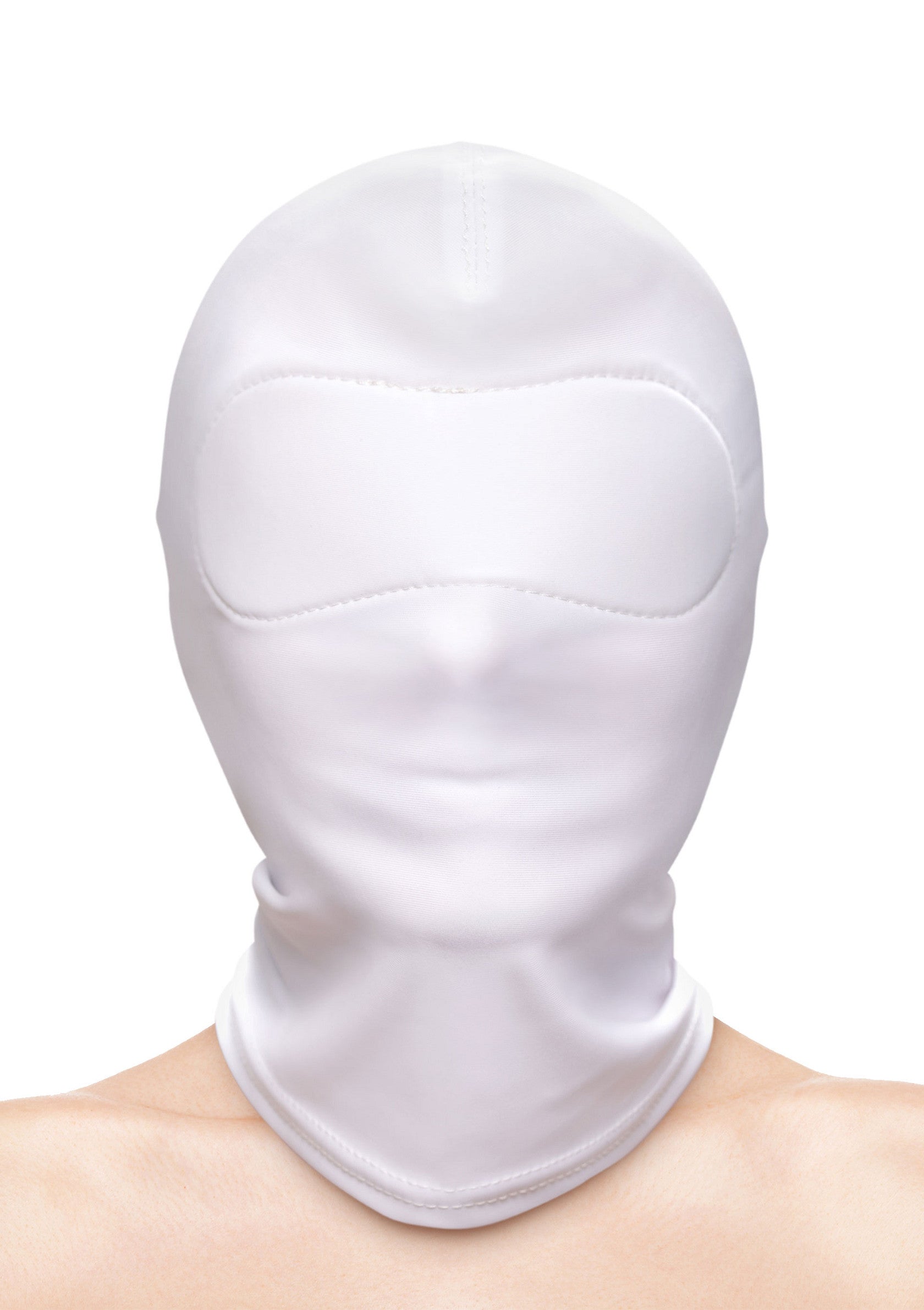 Masque intégral blanc pour jeux de rôle et accessoires fétichistes.; Witte full-face masker voor rollenspellen en fetisj accessoires.; White full-face mask for roleplay & fetish accessories.