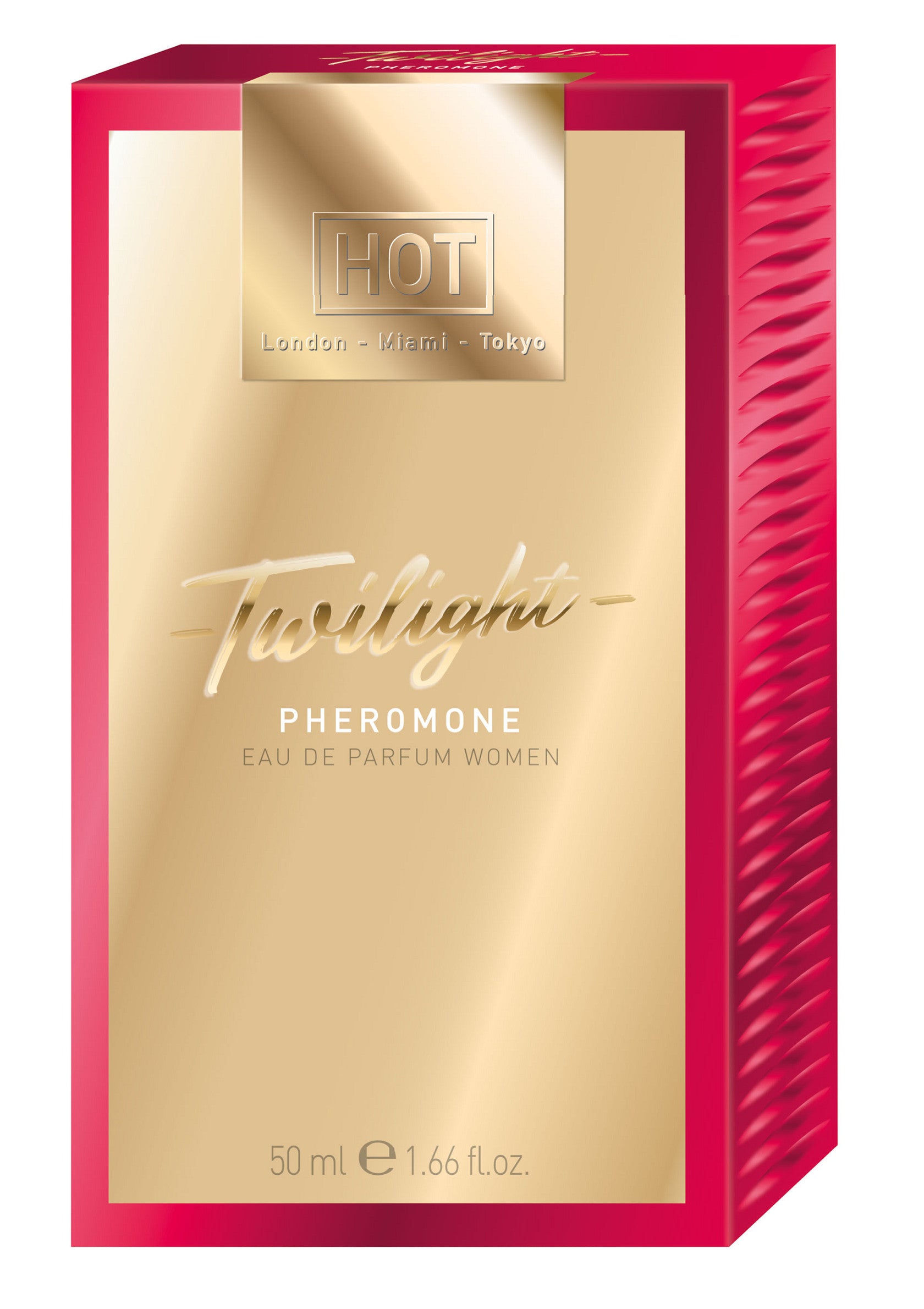 HOT Twilight Pheromone, Eau de Parfum pour femmes. Parfum séduisant en flacon de 50 ml.; HOT Twilight Pheromone, Eau de Parfum voor vrouwen. Verleidelijke geur in een fles van 50 ml.; HOT Twilight Pheromone, Eau de Parfum for women. Seductive scent in a 50 ml bottle.