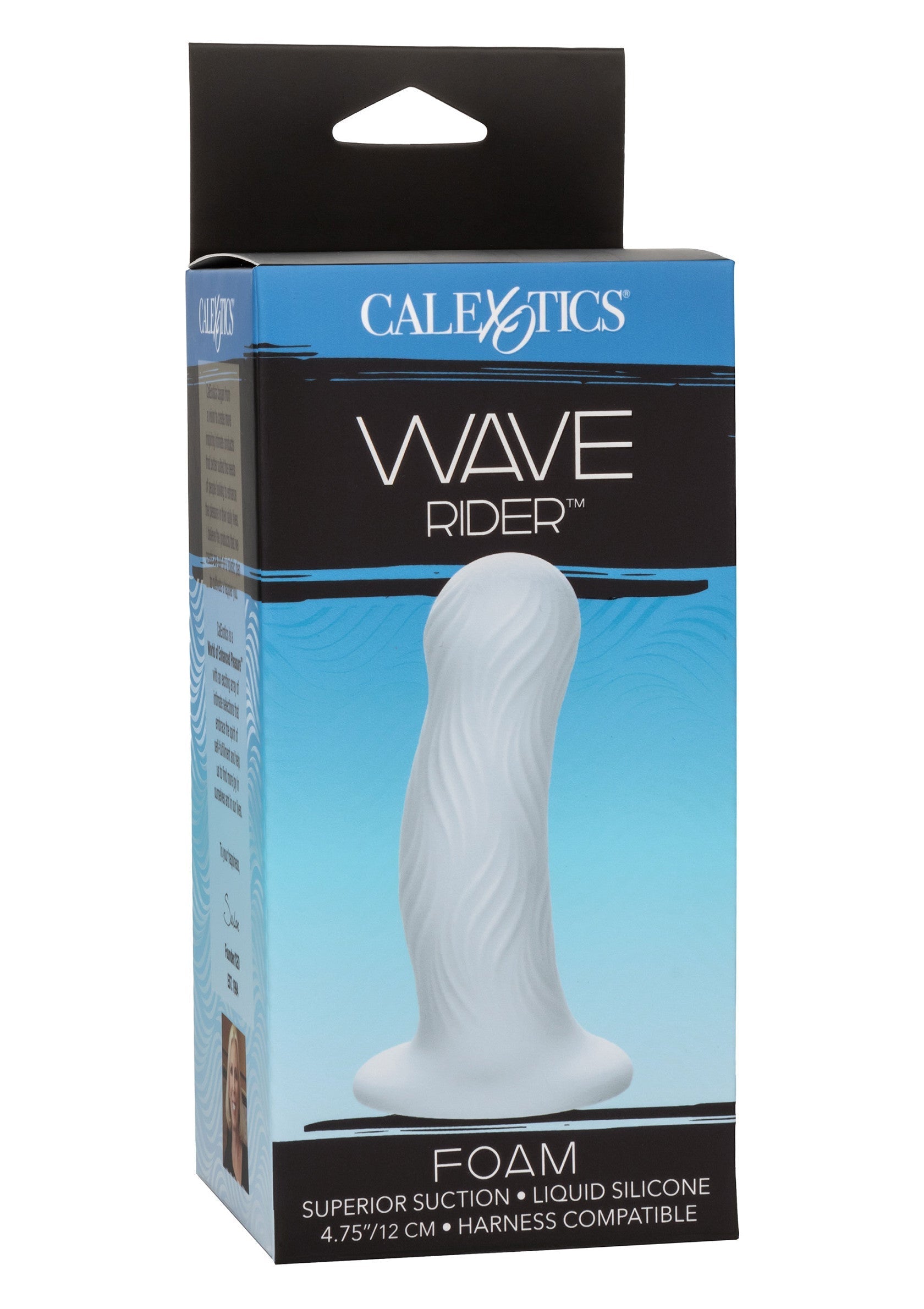 CalExotics Wave Rider, gode en silicone liquide avec succion supérieure et compatible avec harnais.; CalExotics Wave Rider, vloeibare siliconen dildo met superieure zuigkracht en harnas compatibel.; CalExotics Wave Rider, liquid silicone dildo with superior suction and harness compatible.