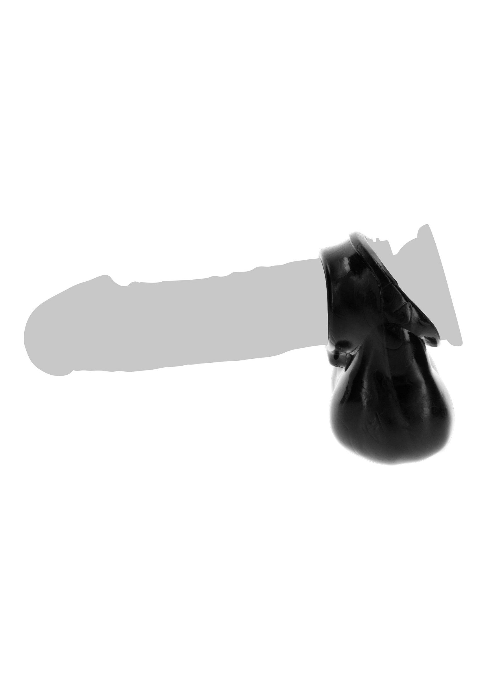 Cockring noir avec support pour les testicules. Maximisez le plaisir et la performance.; Zwarte cockring met balsteun. Maximaliseer plezier en prestaties.; Black cock ring with balls support. Maximize pleasure and performance.