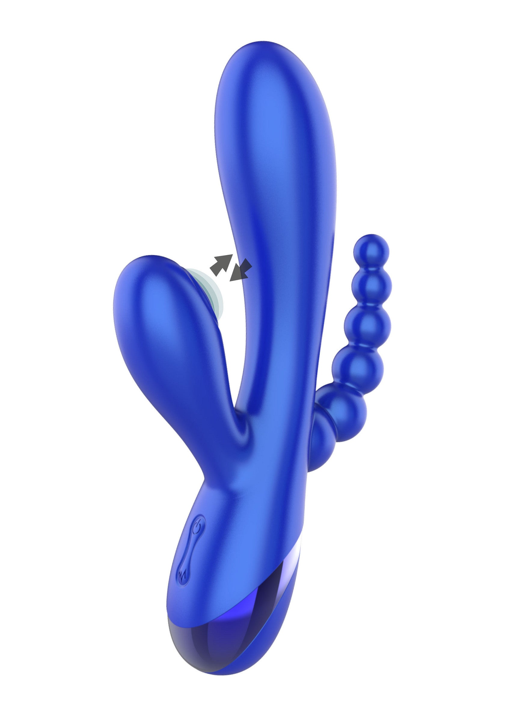 Vibromasseur double stimulation bleu pour le plaisir intime.; Blauwe dubbele stimulatie vibrator voor intiem genot.; Blue dual stimulation vibrator for intimate pleasure.