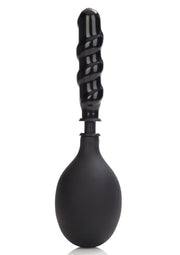 Poire à lavement noire avec embout torsadé pour une hygiène intime en douceur et efficace.; Zwarte klysma-peer met gedraaide tip voor zachte en effectieve intieme hygiëne.; Black enema bulb with a twisted tip for gentle and effective intimate hygiene.