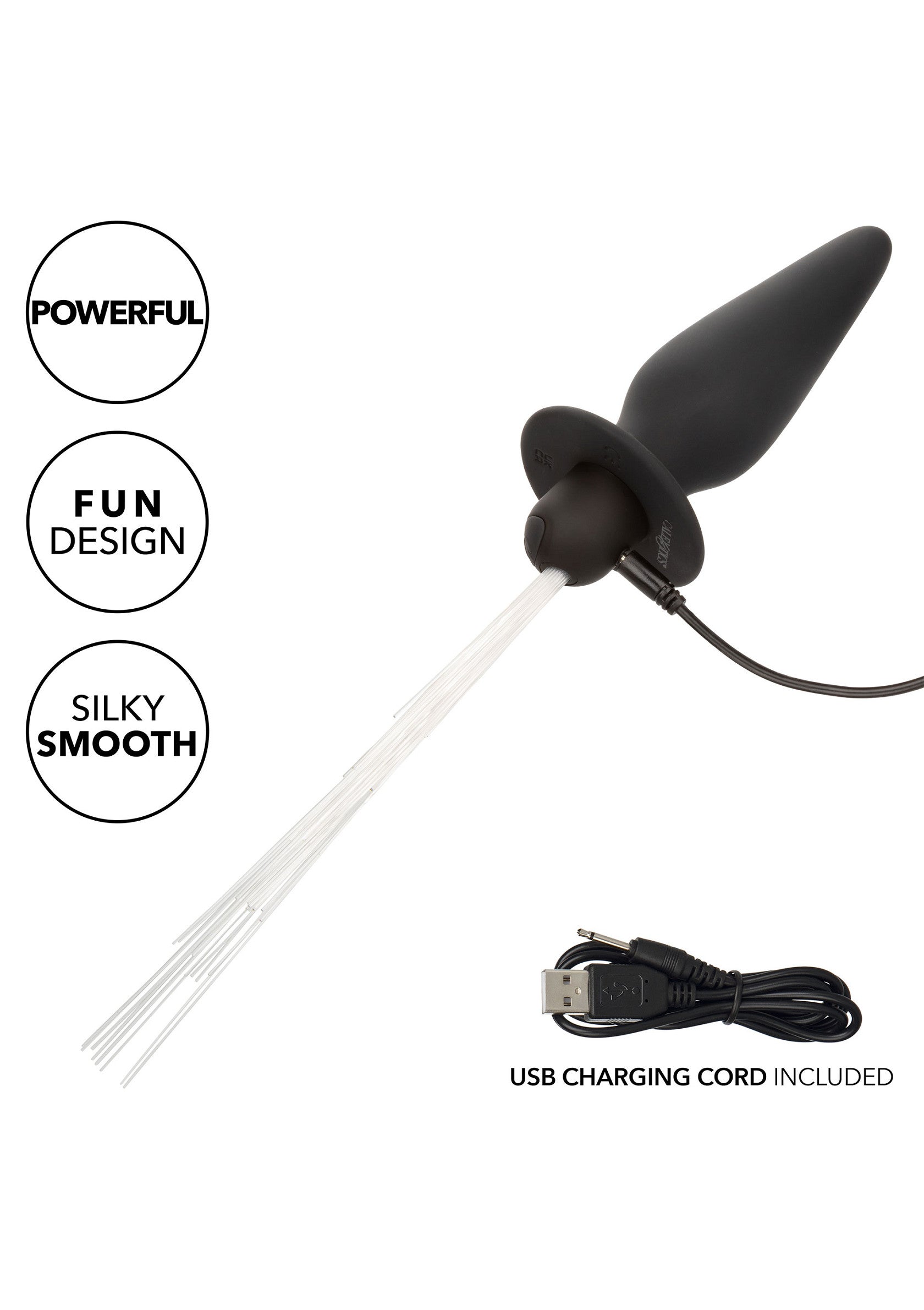 Plug anal vibrant avec plumes, rechargeable par USB. Sensations intenses et design unique pour le plaisir.; Vibrerende anaalplug met veren, oplaadbaar via USB. Intense sensaties en uniek design voor plezier.; Vibrating butt plug with feathers, USB rechargeable. Intense sensations and unique design for pleasure.