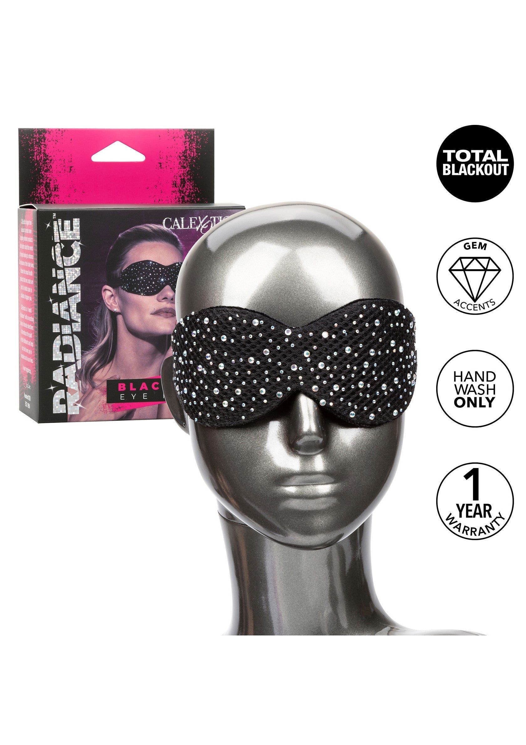 Masque pour les yeux noir Calexotics Radiance. Accessoire de plaisir pour une nuit de plaisir !; Calexotics Radiance zwart oogmasker. Plezieraccessoire voor een spannende nacht!; Calexotics Radiance black eye mask. Pleasure accessory for a night of fun!