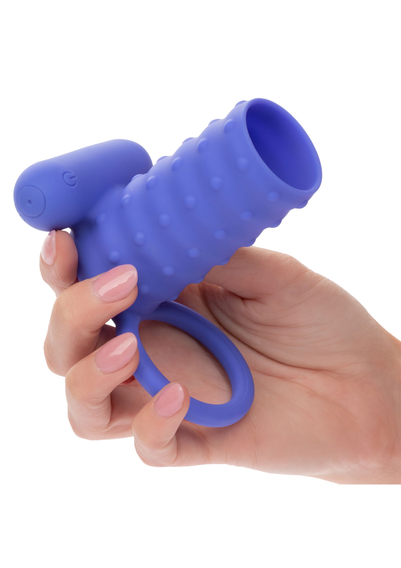 Améliorez le plaisir avec ce manchon texturé bleu doux. Stimulateur à porter.; Verhoog het genot met deze zachte blauwe huls met textuur. Stimulator om te dragen.; Enhance pleasure with this soft blue textured sleeve. Wearable stimulator.