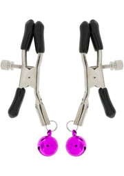 Pinces à tétons avec clochettes roses pour plus de plaisir.; Tepelklemmen met roze belletjes voor extra genot.; Nipple clamps with pink bells for extra pleasure.