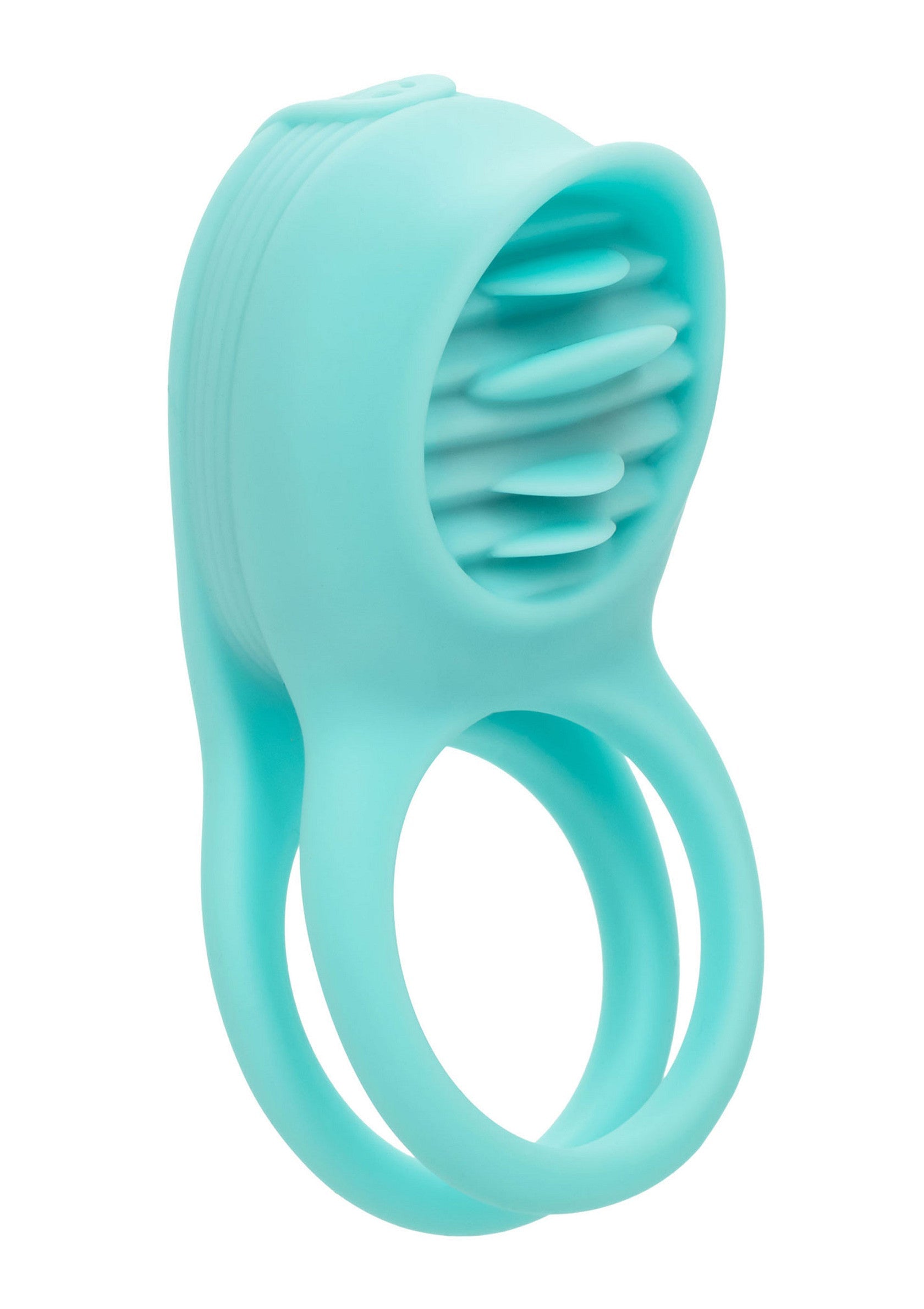Anneau vibrant en silicone bleu turquoise pour plus de plaisir. Stimulation garantie !; Turquoise siliconen vibrerende ring voor extra plezier. Gegarandeerde stimulatie!; Teal silicone vibrating ring for extra pleasure. Guaranteed stimulation!
