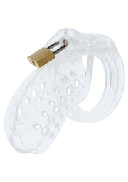 Ceinture de chasteté masculine transparente avec cadenas doré. Discrétion et contrôle assurés.; Transparante kuisheidsgordel voor mannen met gouden slot. Discrete controle verzekerd.; Transparent male chastity device with golden lock. Discreet control guaranteed.