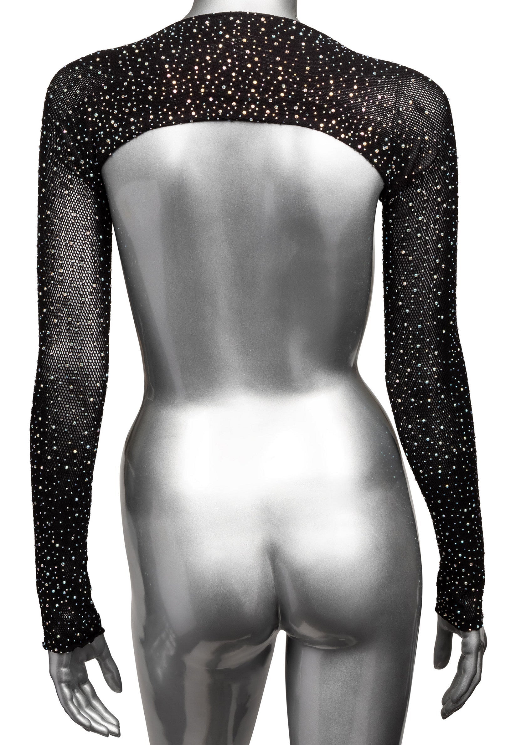 Boléro noir scintillant à manches longues, idéal pour compléter votre tenue de soirée avec élégance et glamour.; Zwarte glitter bolero met lange mouwen, ideaal om je feestoutfit elegant en glamoureus compleet te maken.; Sparkly black long sleeve bolero, great to complete your party outfit in an elegant and glamorous way.