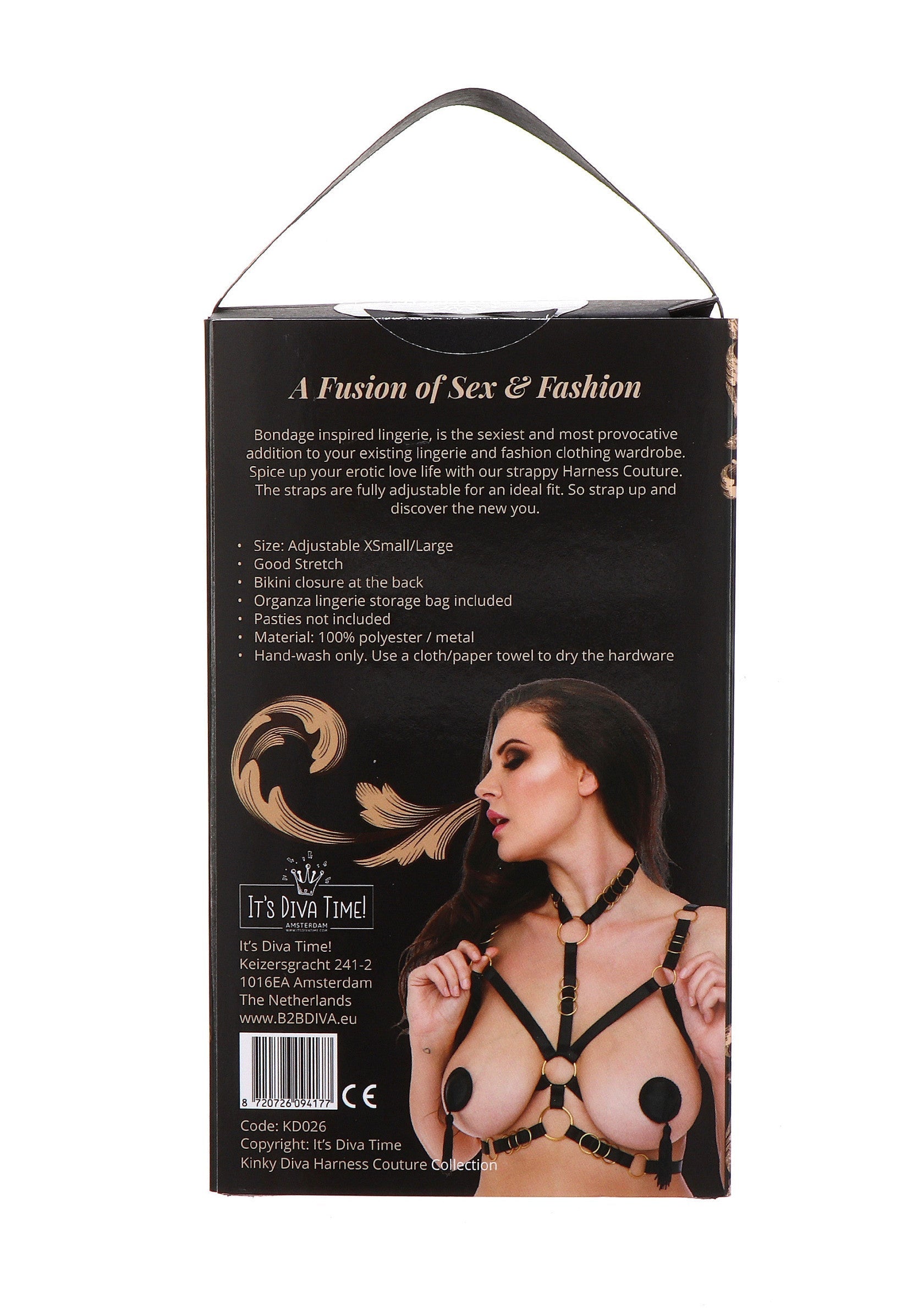 Harnais Diva Time en polyester et métal. Lingerie bondage pour une touche sexy et provocatrice. Ajustable et confortable.; Diva Time harnas van polyester en metaal. Bondage lingerie voor een sexy en uitdagende look. Verstelbaar en comfortabel.; Diva Time harness made of polyester and metal. Bondage lingerie for a sexy and provocative look. Adjustable and comfortable.