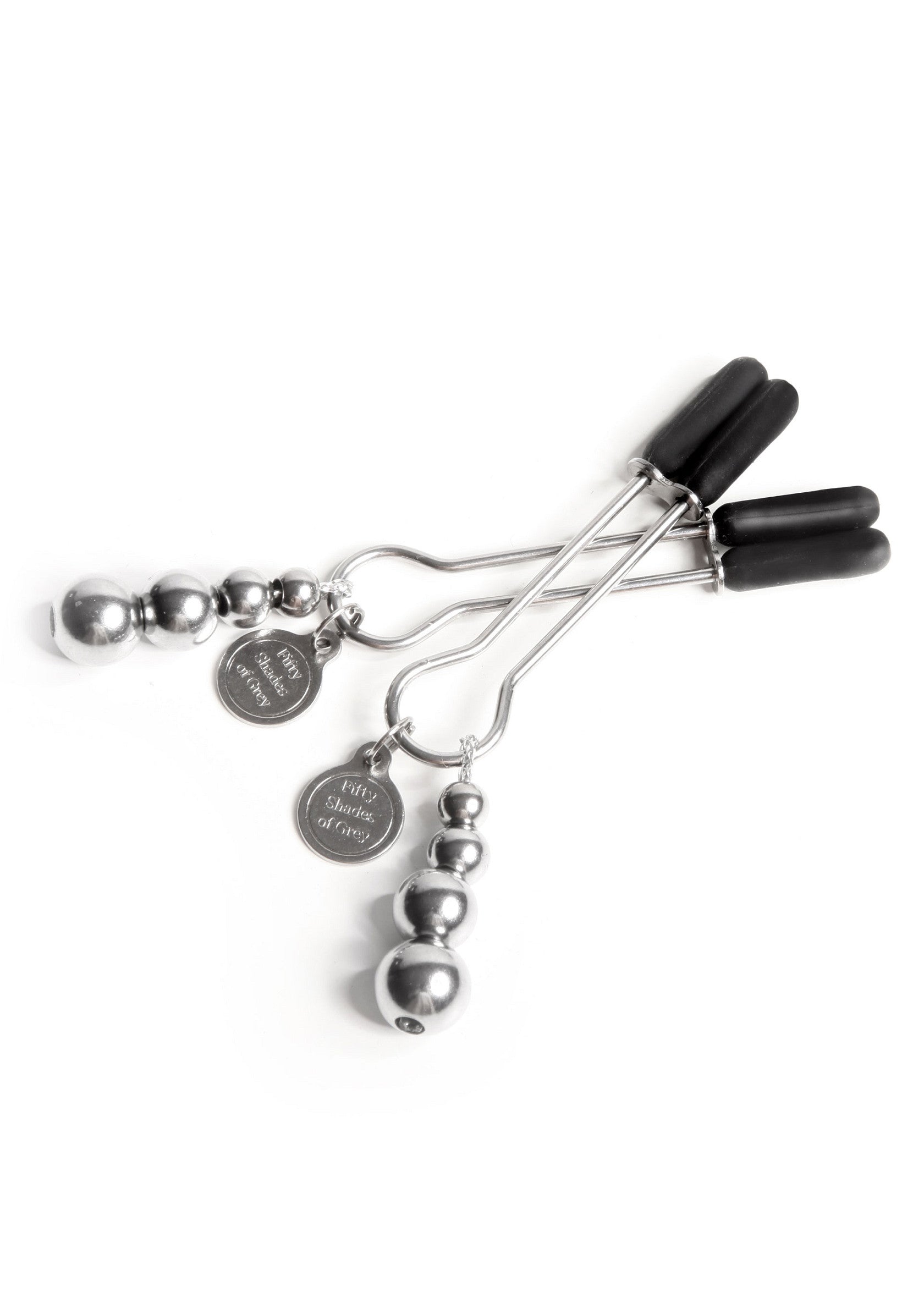 Pinces à tétons Fifty Shades of Grey pour une expérience sensuelle et excitante.; Fifty Shades of Grey tepelklemmen voor een sensuele en opwindende ervaring.; Fifty Shades of Grey nipple clamps for a sensual and exciting experience.