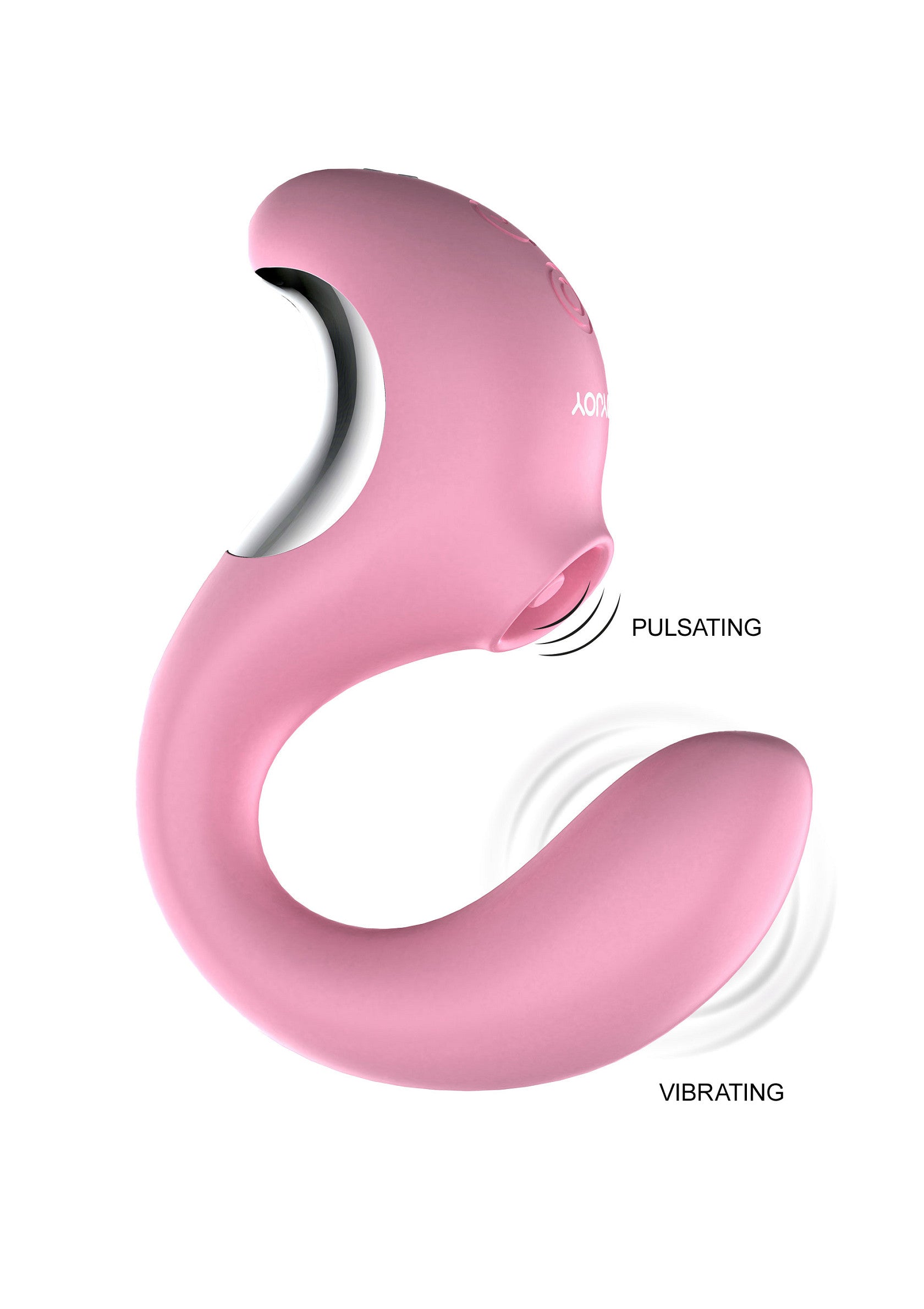 Vibrateur rose stimulant le clitoris avec pulsations et vibrations pour une expérience intense.; Roze clitoris stimulator met pulsaties en vibraties voor een intense ervaring.; Pink clitoral stimulator with pulsations and vibrations for an intense experience.
