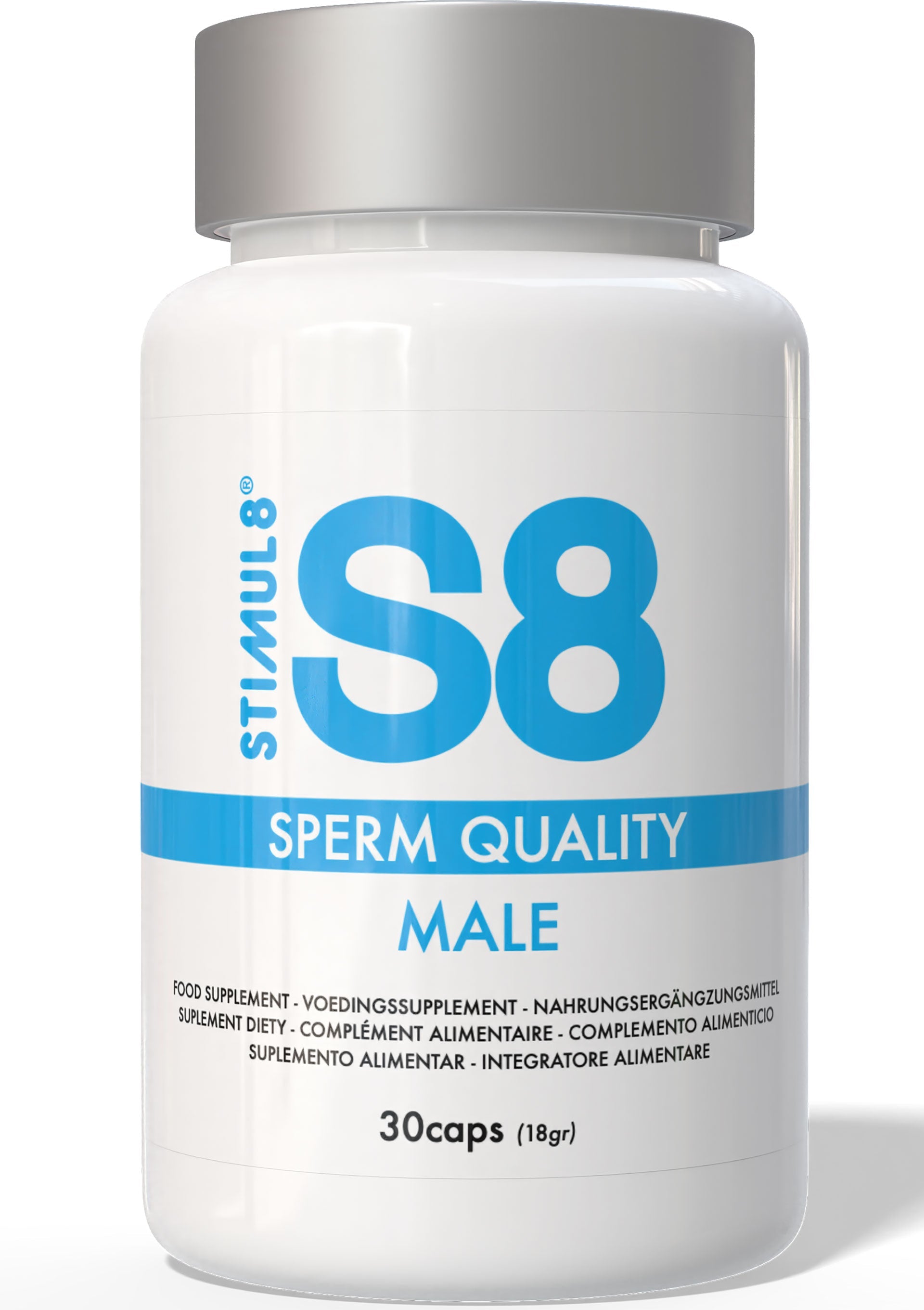S8 Stimul8, complément alimentaire pour hommes, pour la qualité du sperme, 30 capsules.; S8 Stimul8, voedingssupplement voor mannen, voor spermakwaliteit, 30 capsules.; S8 Stimul8, food supplement for men, for sperm quality, 30 capsules.