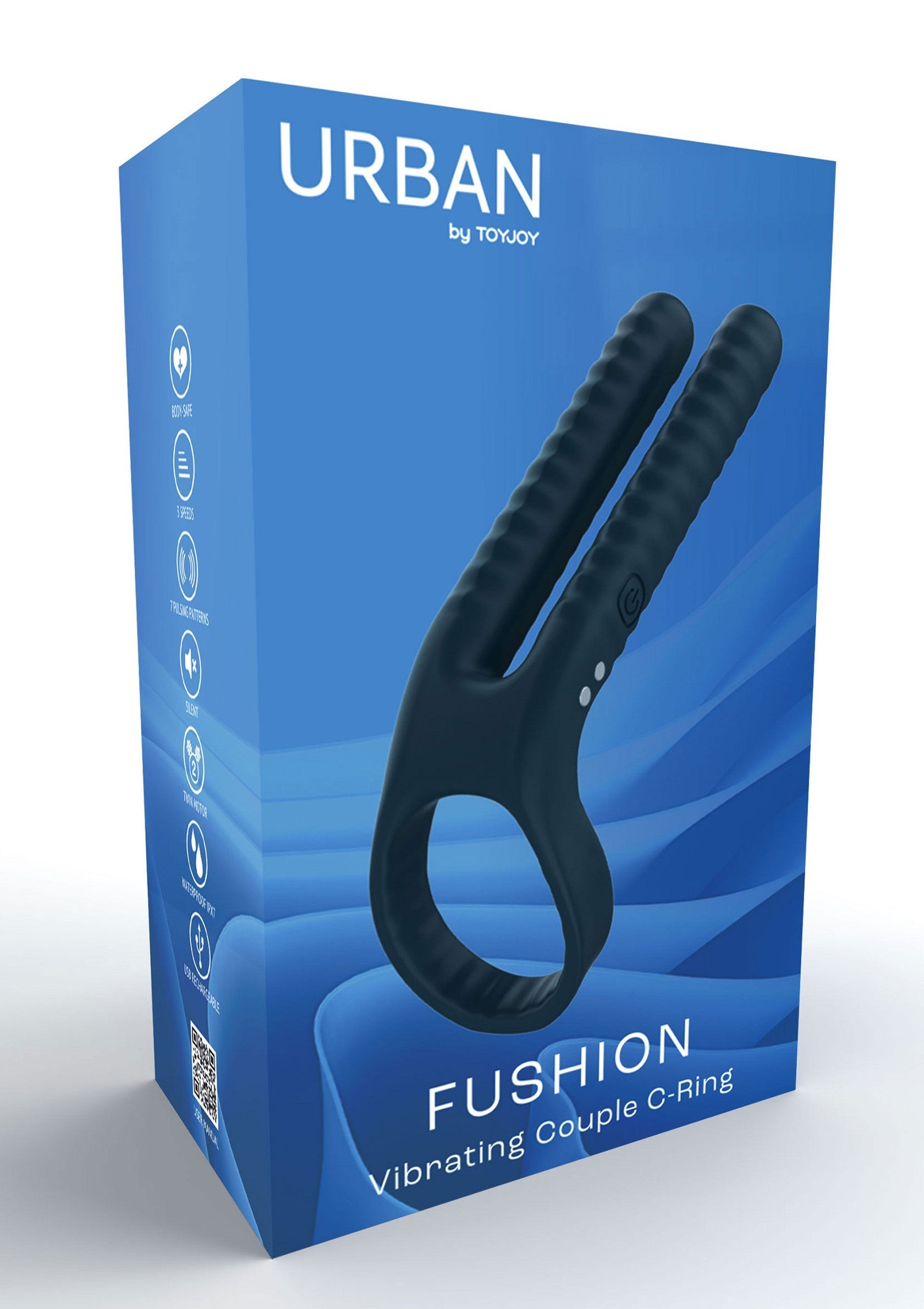 Urban by ToyJoy Fushion, un anneau vibrant pour couple pour plus de plaisir et d'intimité. Découvrez de nouvelles sensations ensemble.; Urban by ToyJoy Fushion, een vibrerende paarring voor meer plezier en intimiteit. Ontdek samen nieuwe sensaties.; Urban by ToyJoy Fushion, a vibrating couple's c-ring for added pleasure and intimacy. Discover new sensations together.