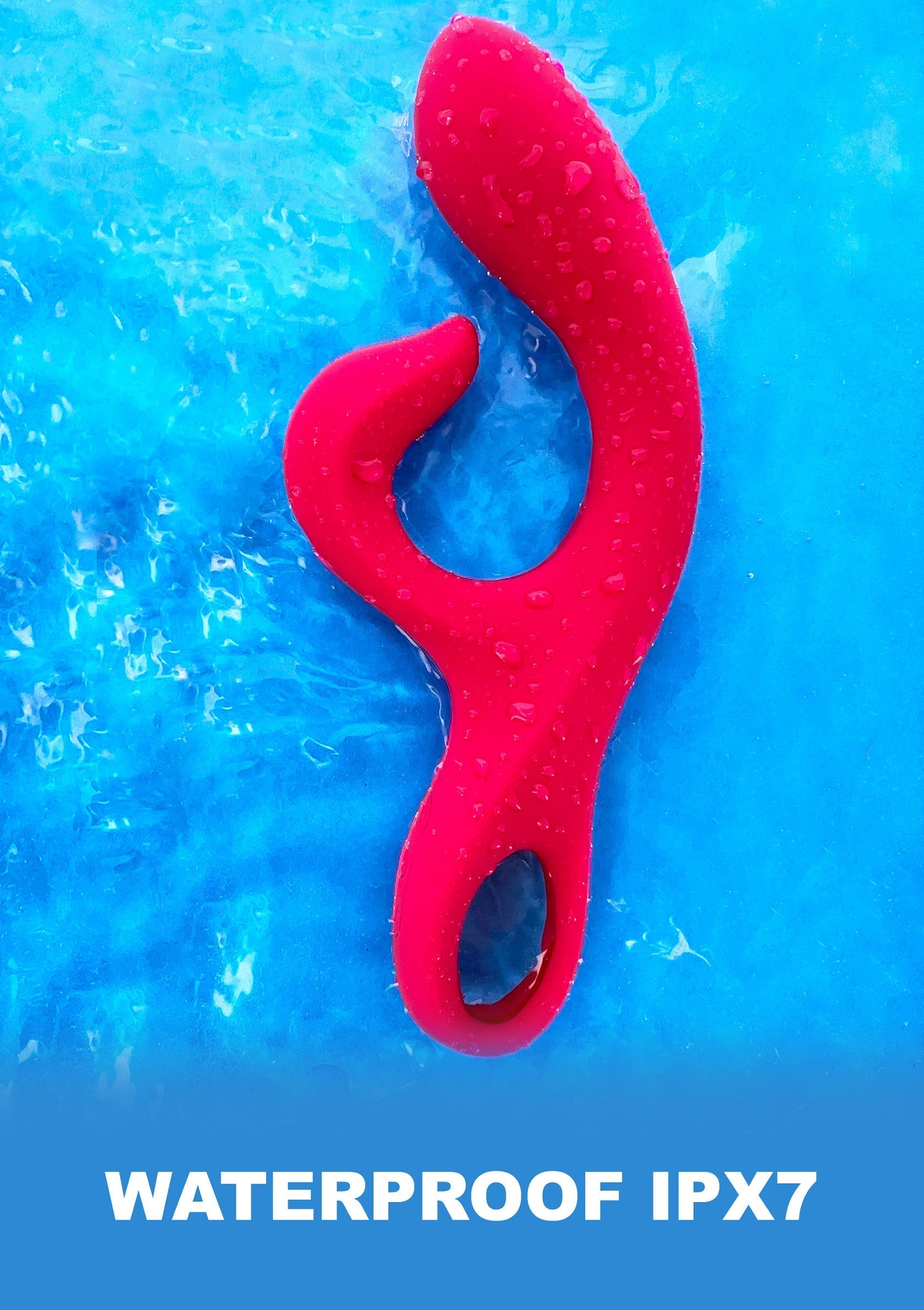 Vibromasseur étanche IPX7 rouge, parfait pour le bain ou la douche. Plaisir aquatique garanti !; Waterdichte IPX7 rode vibrator, perfect voor in bad of onder de douche. Gegarandeerd waterpret!; Waterproof IPX7 red vibrator, perfect for bath or shower. Guaranteed aquatic pleasure!