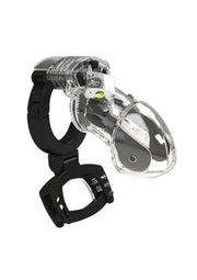 Ceinture de chasteté masculine transparente avec cadenas pour le contrôle.; Transparante kuisheidsgordel voor mannen met slot voor controle.; Clear male chastity device with lock for control.