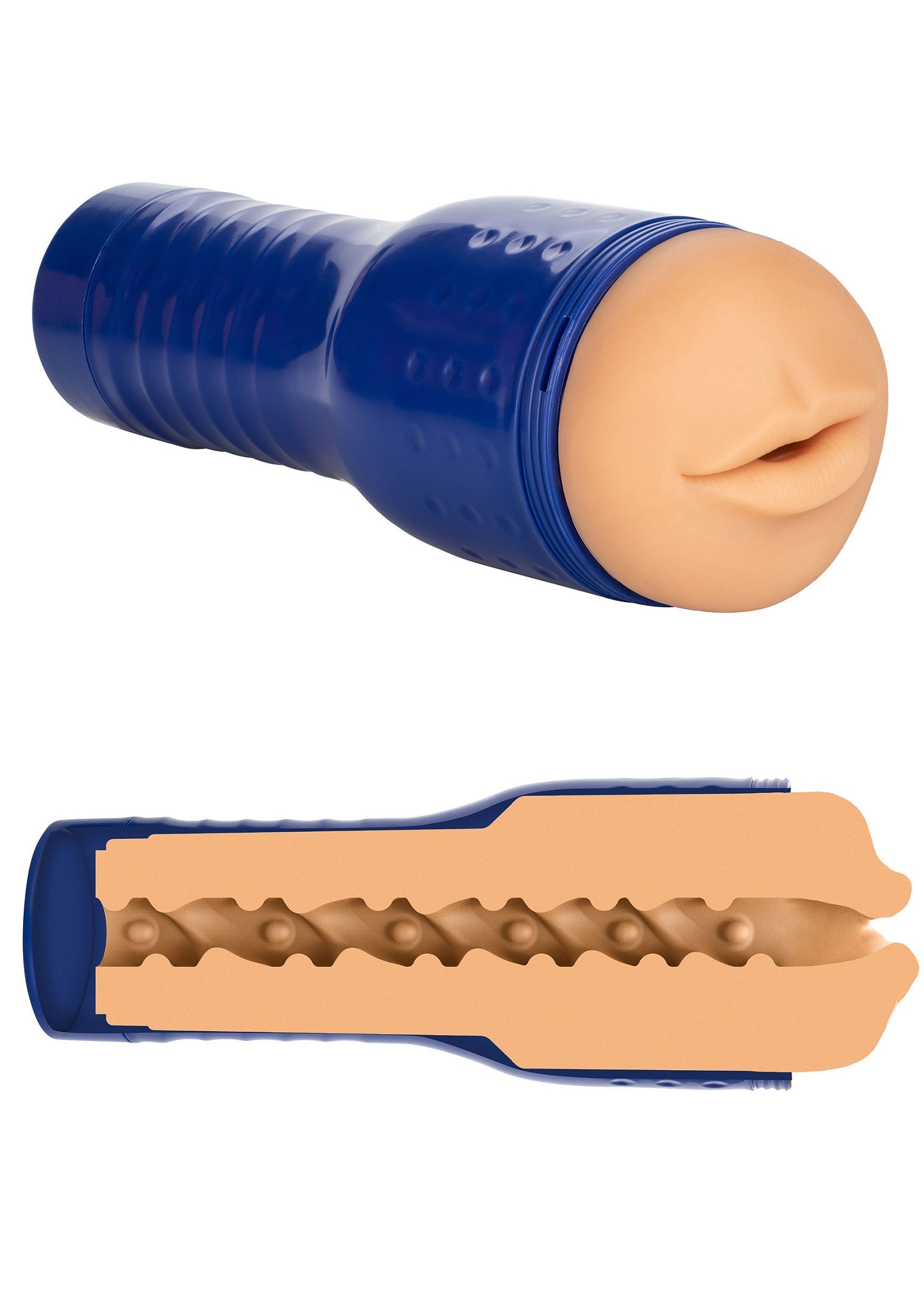 Manchon de plaisir texturé bleu pour une expérience unique.; Blauwe getextureerde masturbator voor een unieke ervaring.; Blue textured pleasure sleeve for a unique experience.