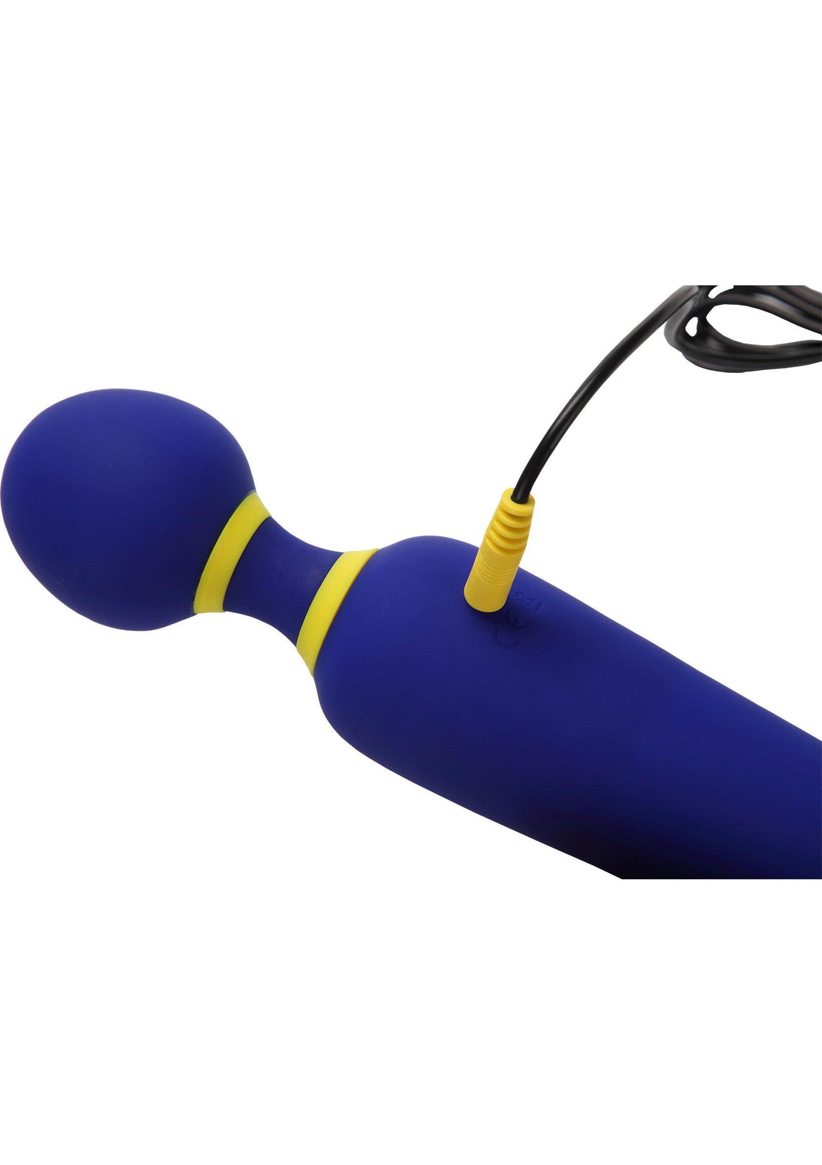 Masseur vibrant bleu et jaune avec cordon pour un massage relaxant et ciblé.; Blauwe en gele vibrerende stimulator met snoer voor een ontspannende en gerichte massage.; Blue and yellow vibrating massager with cord for a relaxing and targeted massage.
