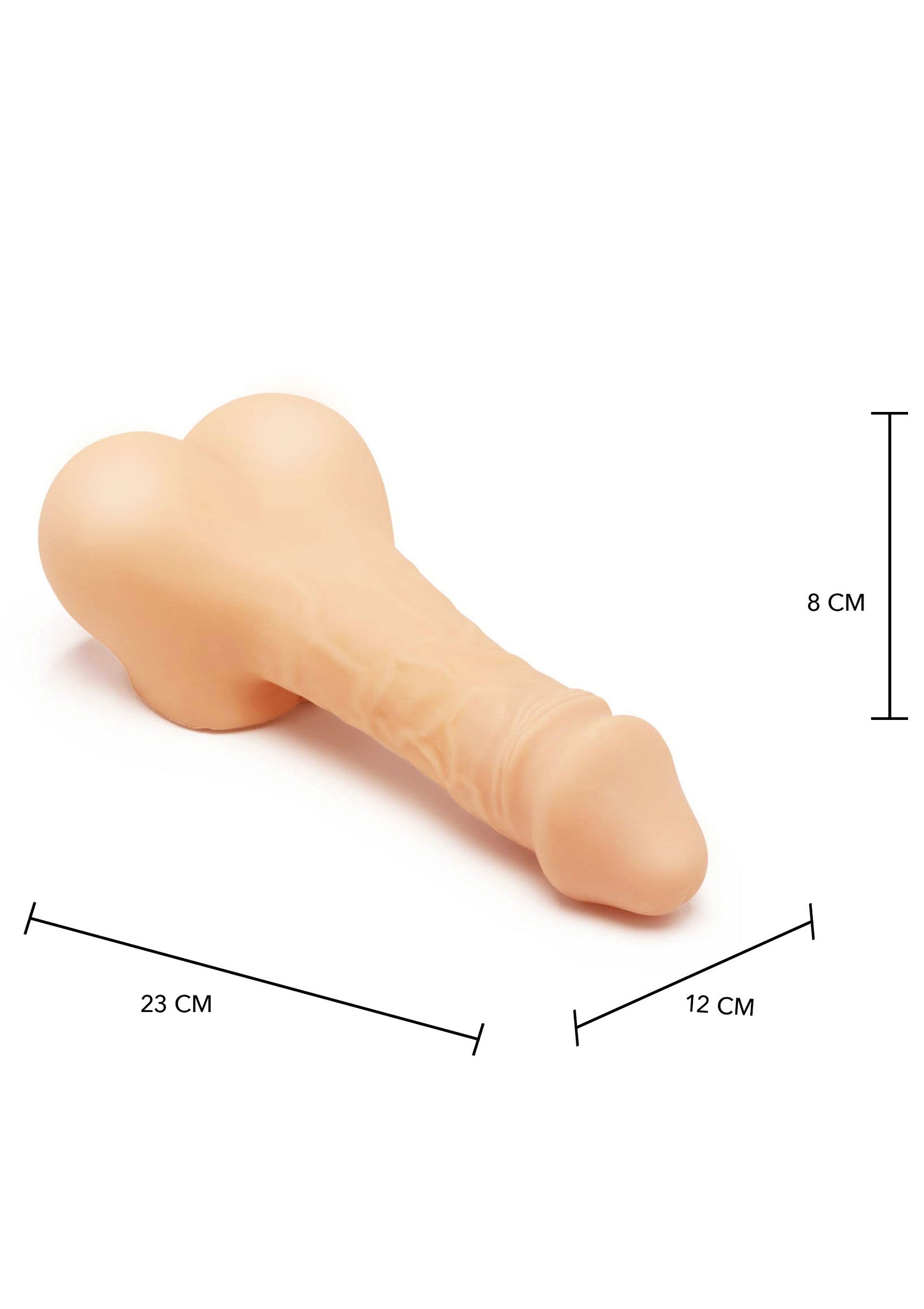 Jouet pour adultes réaliste avec ventouse. Dimensions : 23 cm de long, 12 cm de large et 8 cm de haut.; Realistisch ogend speeltje voor volwassenen met zuignap. Afmetingen: 23 cm lang, 12 cm breed en 8 cm hoog.; Realistic adult toy with suction cup. Measurements: 23 cm long, 12 cm wide, and 8 cm tall.
