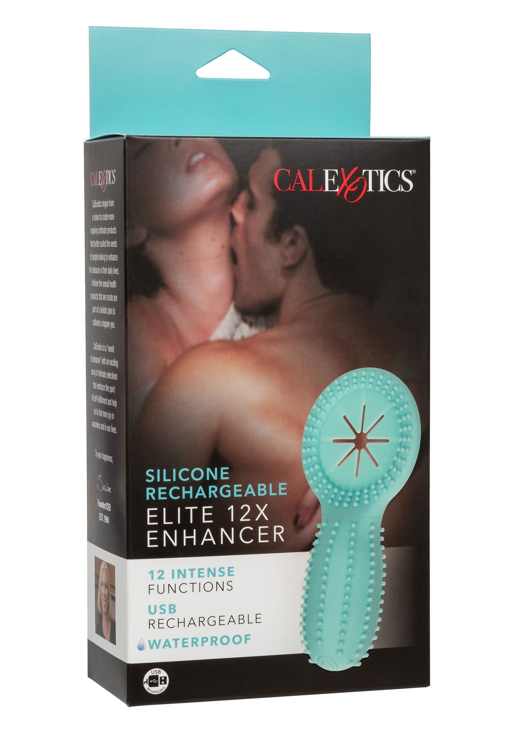 CalExotics Elite 12X Enhancer : Améliorez votre plaisir avec cet accessoire rechargeable en silicone étanche, doté de 12 fonctions intenses.; CalExotics Elite 12X Enhancer: Verbeter je plezier met dit oplaadbare, waterdichte siliconen accessoire met 12 intense functies.; CalExotics Elite 12X Enhancer: Enhance your pleasure with this rechargeable, waterproof silicone attachment featuring 12 intense functions.
