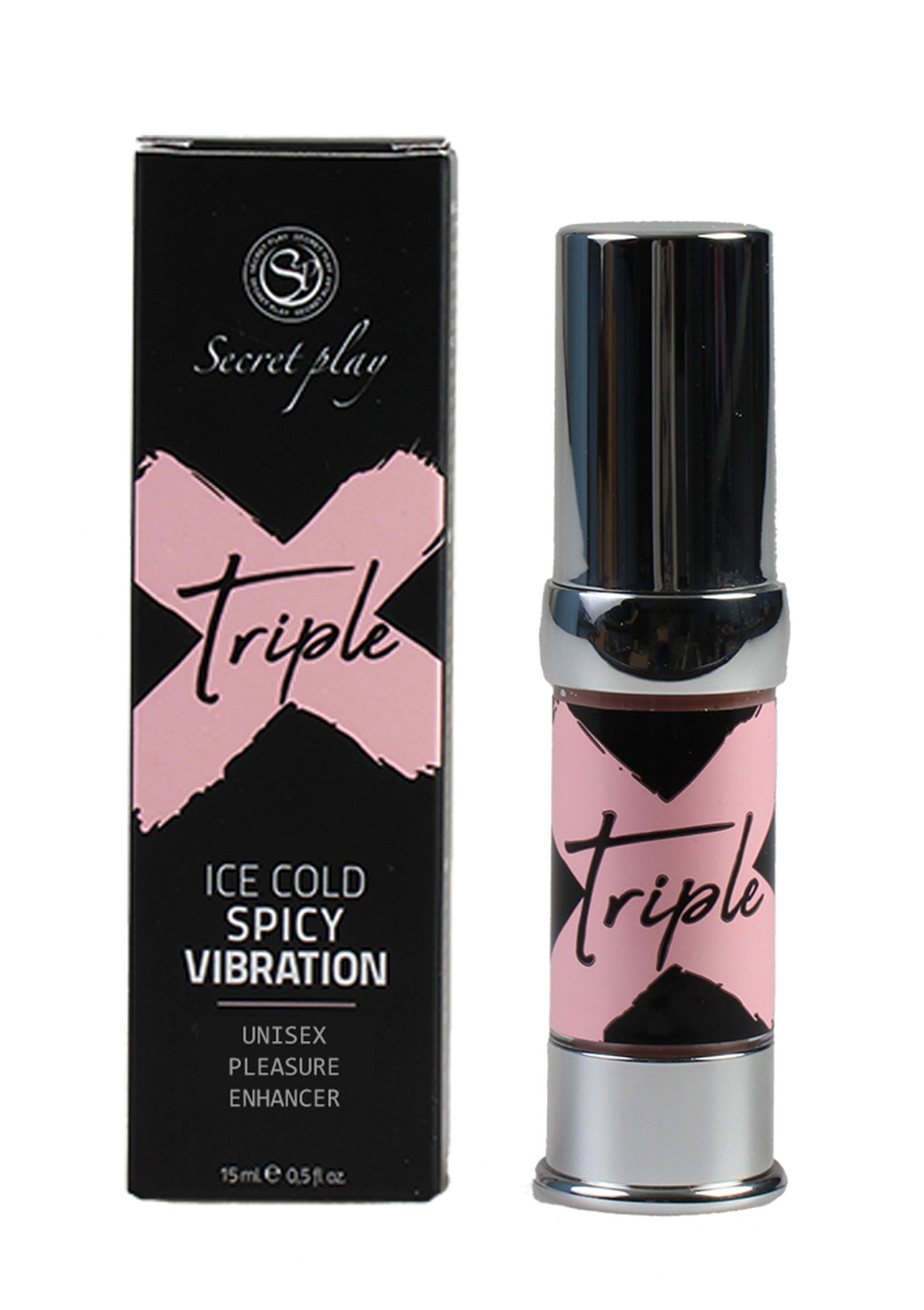 Secret Play Triple X, stimulant unisexe pour le plaisir avec une sensation glaciale et épicée. Améliorez vos moments intimes !; Secret Play Triple X, unisex genotstimulator met een ijskoud en pittig gevoel. Verbeter uw intieme momenten!; Secret Play Triple X, unisex pleasure enhancer with an ice-cold and spicy sensation. Enhance your intimate moments!