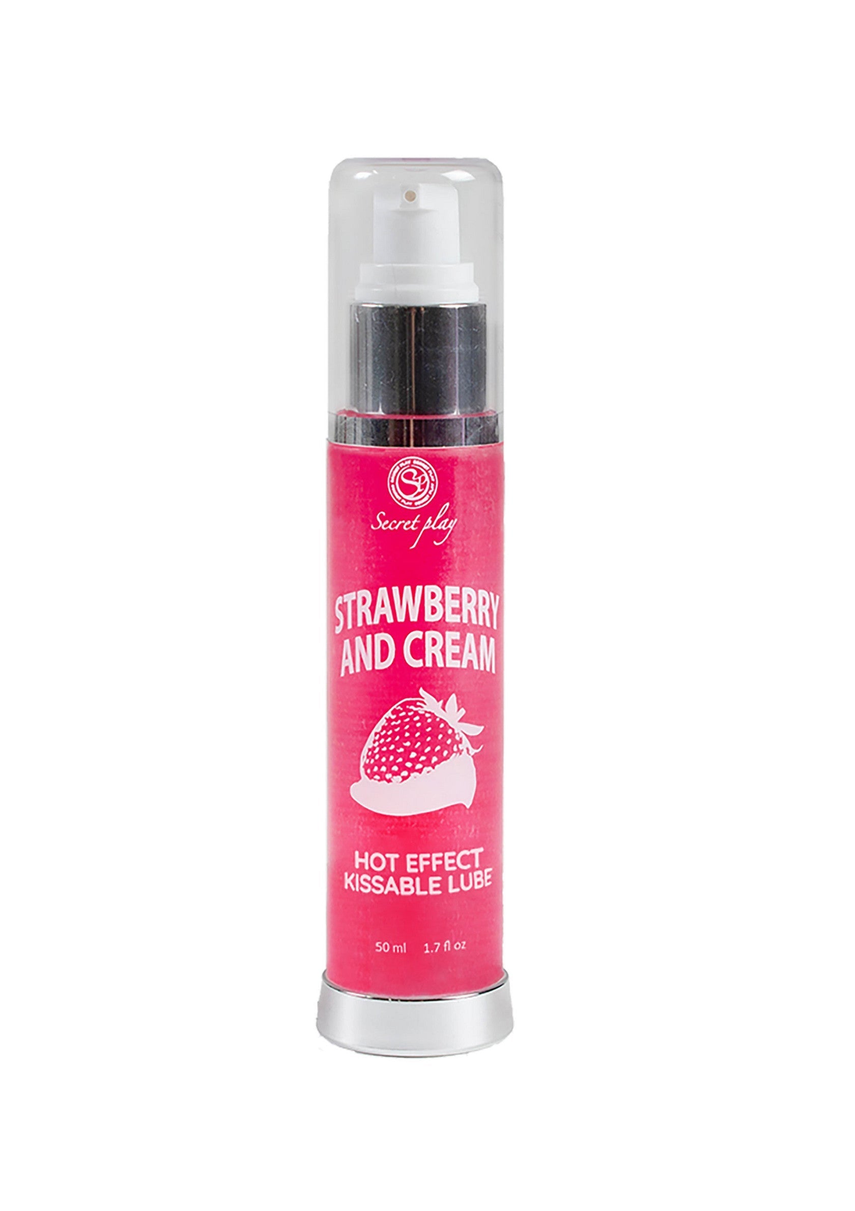 Lubrifiant comestible Secret Play Fraise et Crème. Effet chauffant. 50ml. ; Secret Play aardbei en room glijmiddel. Eetbaar met warmte effect. 50ml. ; Secret Play Strawberry and Cream Kissable Lube with Hot Effect. 50ml