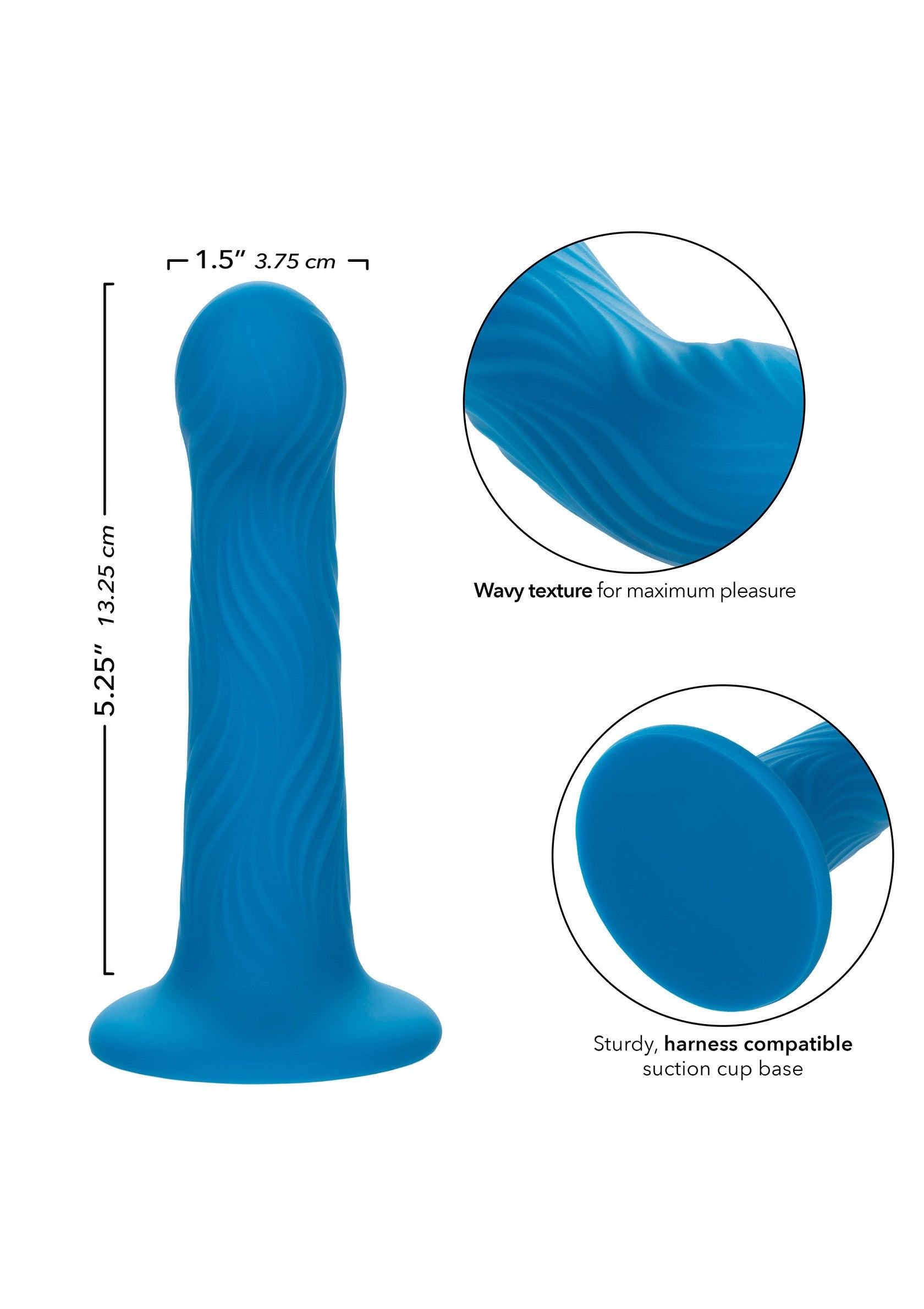 Gode bleu texturé avec ventouse robuste, compatible avec un harnais, pour un plaisir maximal.; Blauwe, getextureerde dildo met stevige zuignapvoet, compatibel met een harnas, voor maximaal genot.; Blue textured dildo with sturdy suction cup base, harness compatible, for maximum pleasure.