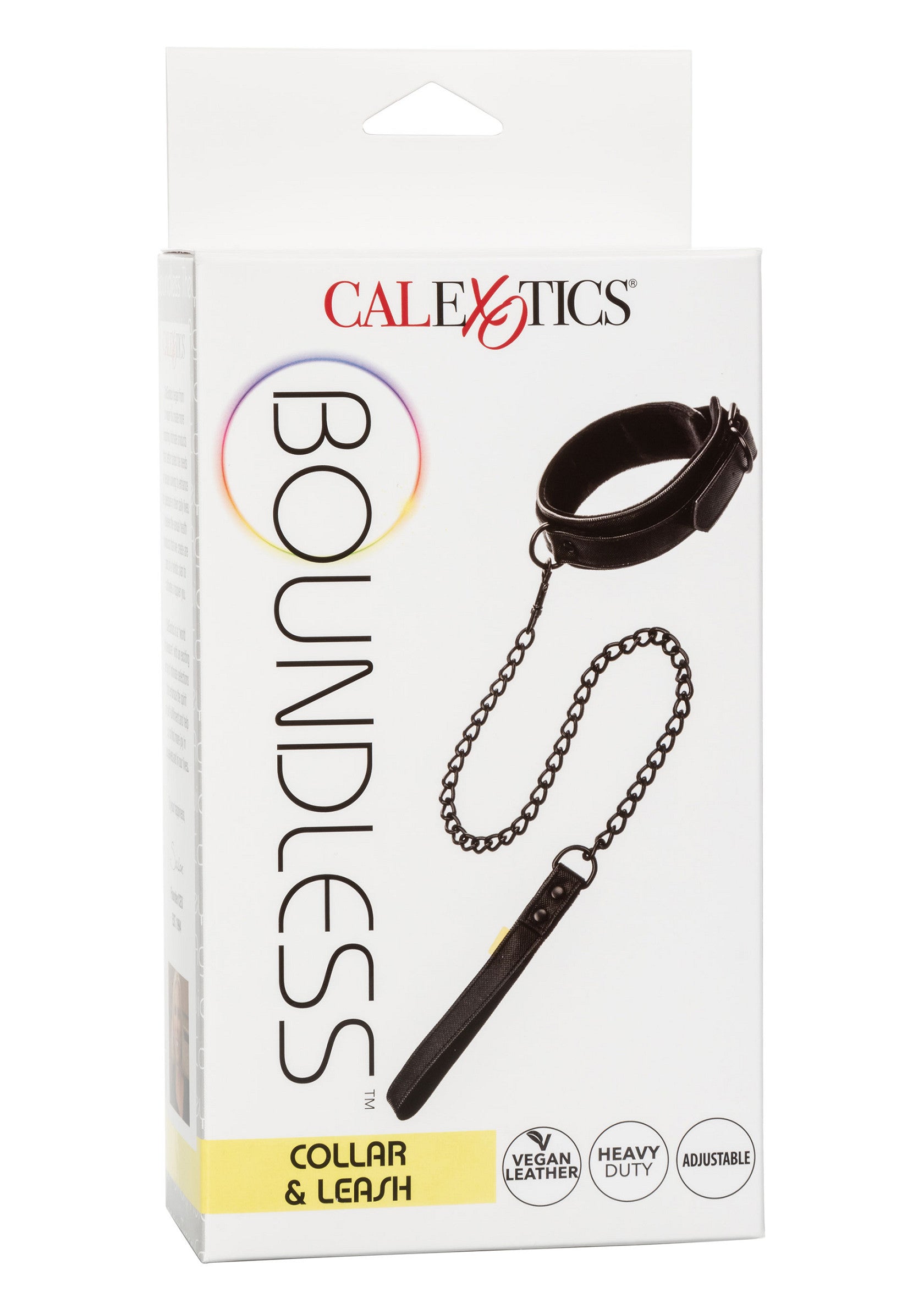 Collier et laisse Boundless CalExotics en cuir végan, résistants et réglables.; Boundless CalExotics halsband en riem set, veganistisch leer, zware kwaliteit en verstelbaar.; Boundless CalExotics collar & leash set, vegan leather, heavy duty and adjustable.