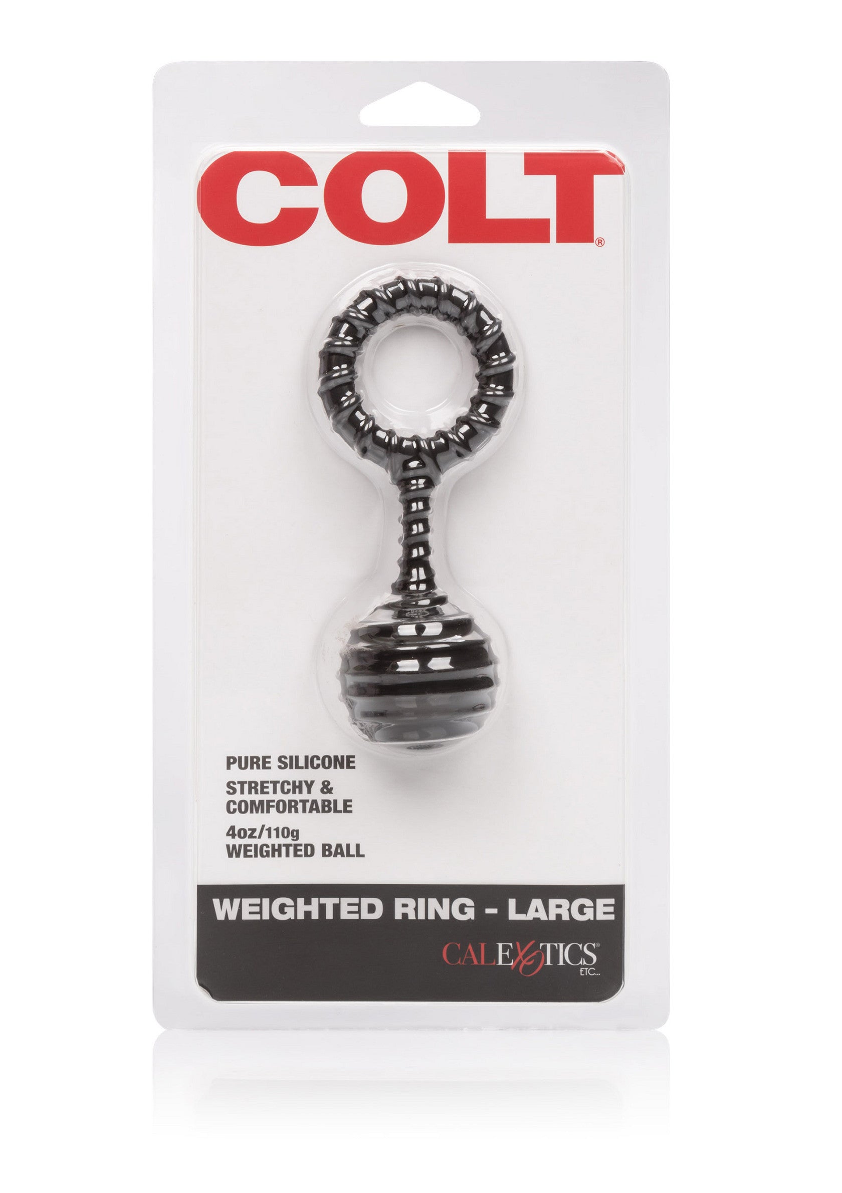 Anneau pénien lesté COLT en silicone, extensible et confortable. Améliore l'érection et le plaisir. Taille large.; COLT verzwaarde penisring van silicone, rekbaar en comfortabel. Verbetert erectie en plezier. Grote maat.; COLT weighted cock ring made of silicone, stretchy and comfortable. Enhances erection and pleasure. Large size.