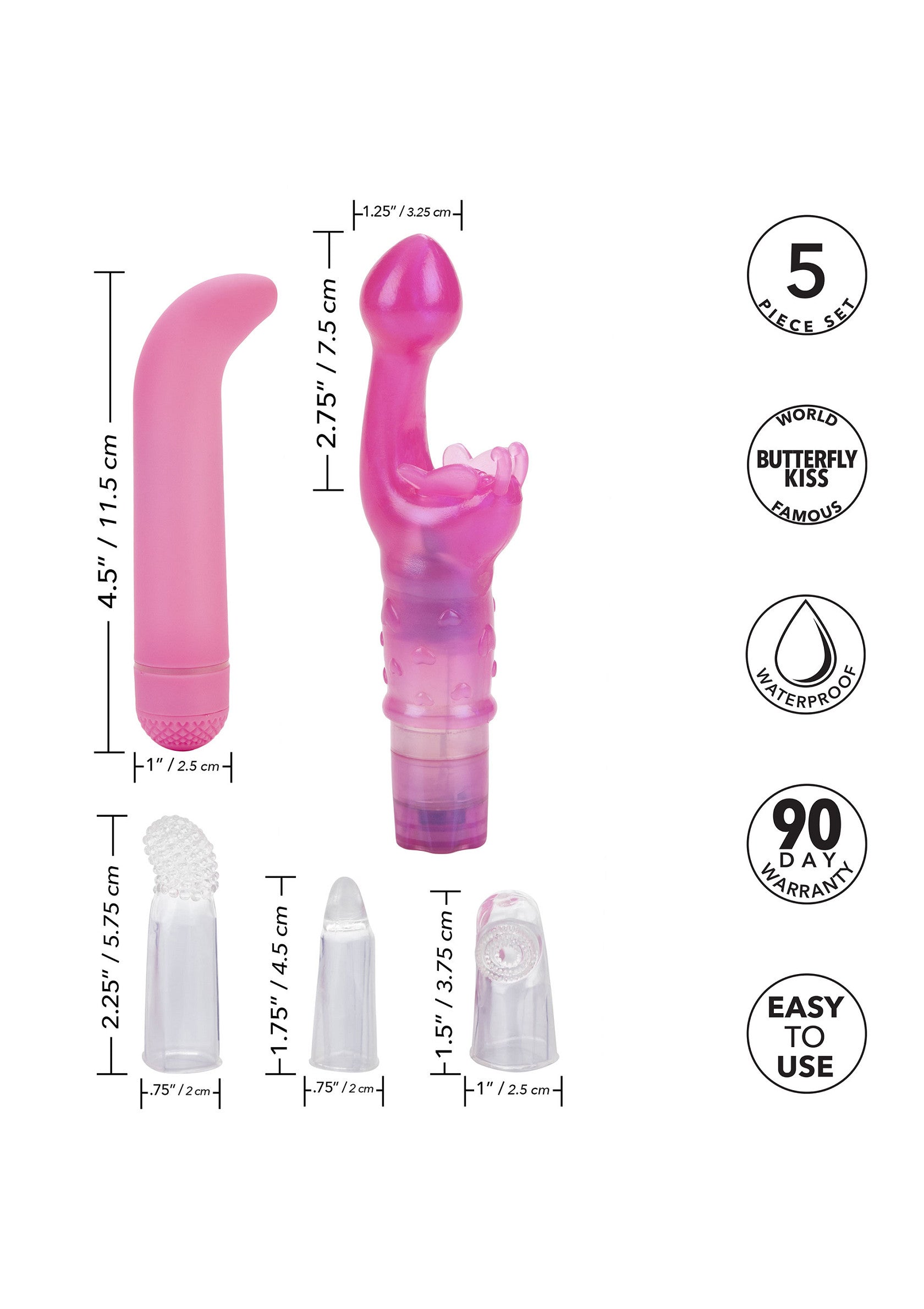 Ensemble de jouets pour adultes rose vif, 5 pièces. Waterproof et facile à utiliser.; Roze speeltjes voor volwassenen, 5-delige set. Waterdicht en makkelijk te gebruiken.; Bright pink adult toy set, 5 piece. Waterproof and easy to use.