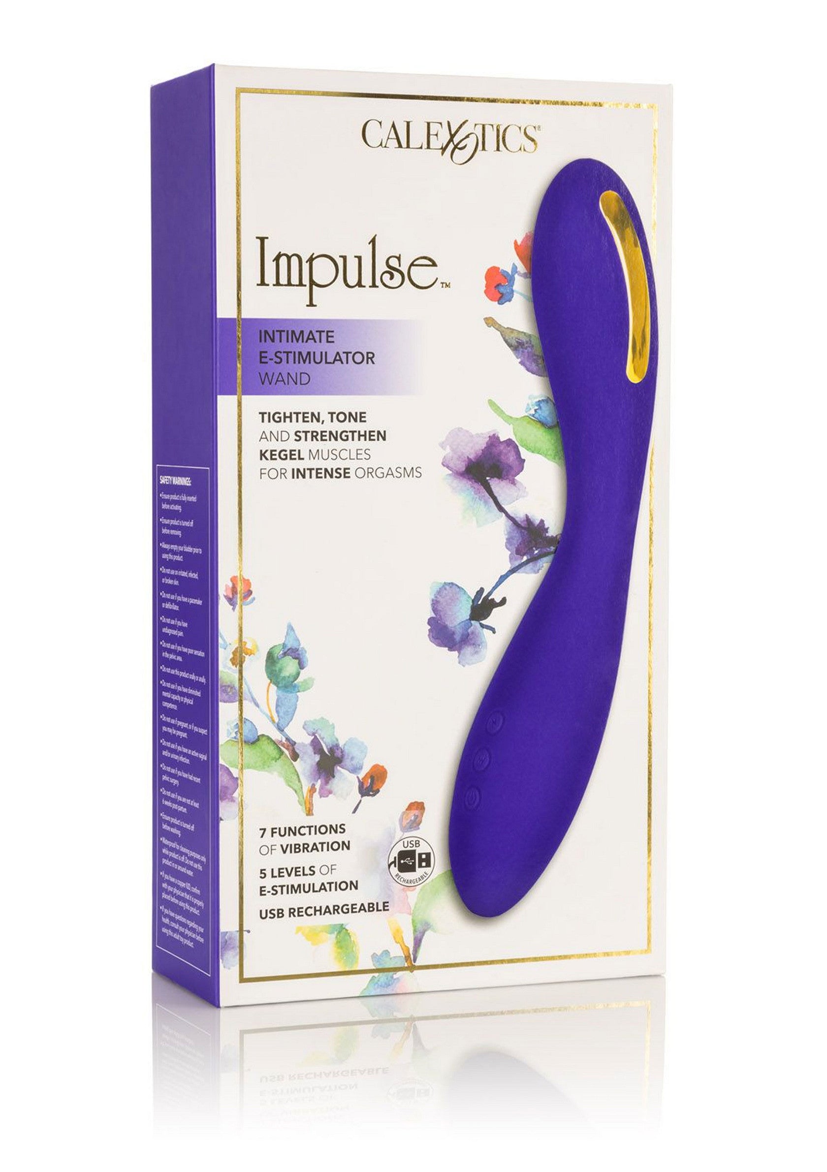 Calexotics Impulse : baguette de stimulation intime E-stim, idéale pour renforcer les muscles de Kegel.; Calexotics Impulse: Intieme E-stimulator staaf, ideaal voor het versterken van de Kegelspieren.; Calexotics Impulse: Intimate E-stimulator wand, great for tightening and strengthening Kegel muscles.