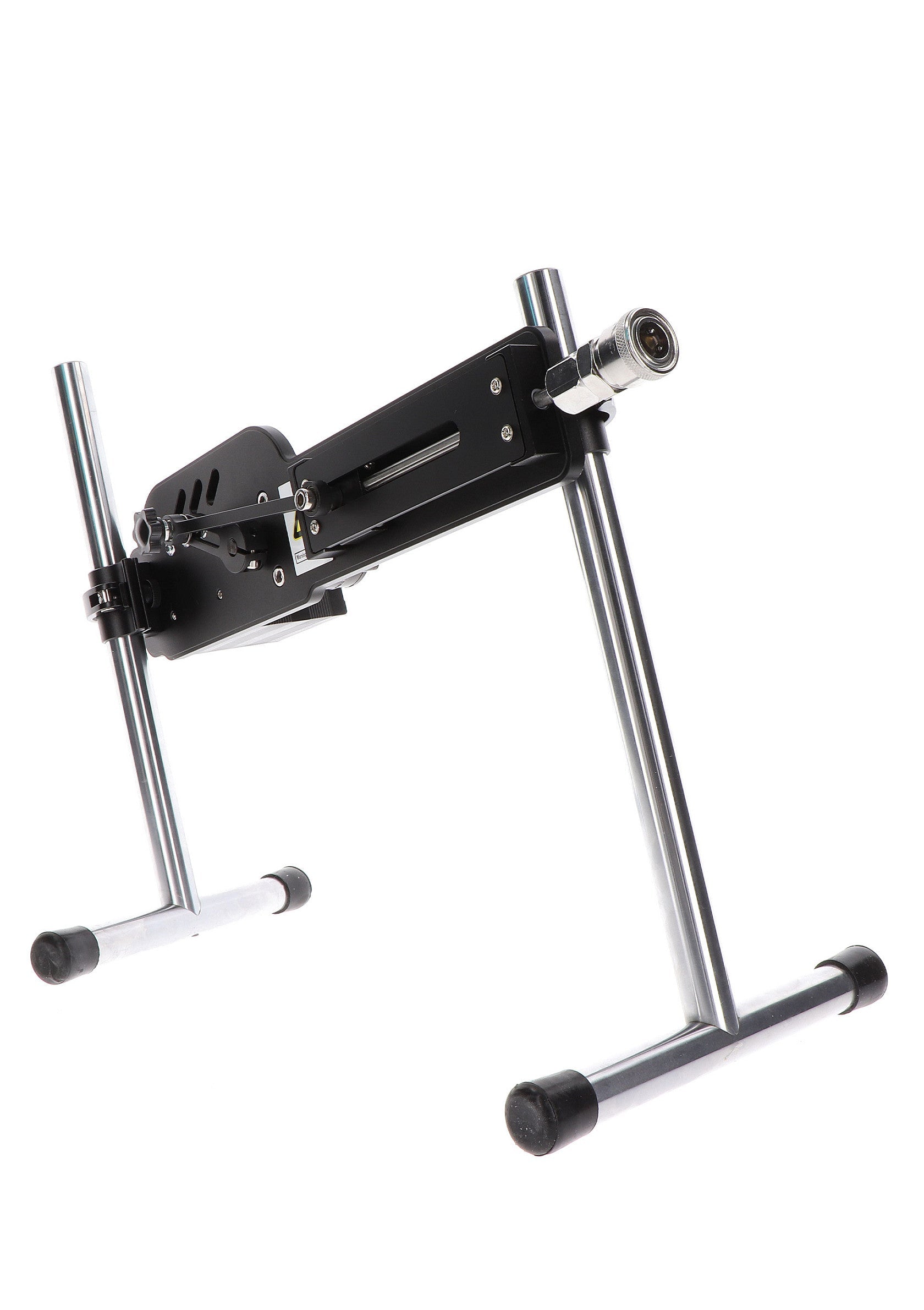 Machine à sexe métallique stable et réglable pour une expérience intense et personnalisée.; Stabiele, verstelbare metalen seksmachine voor een intense en persoonlijke ervaring.; Stable, adjustable metal sex machine for an intense and personalized experience.