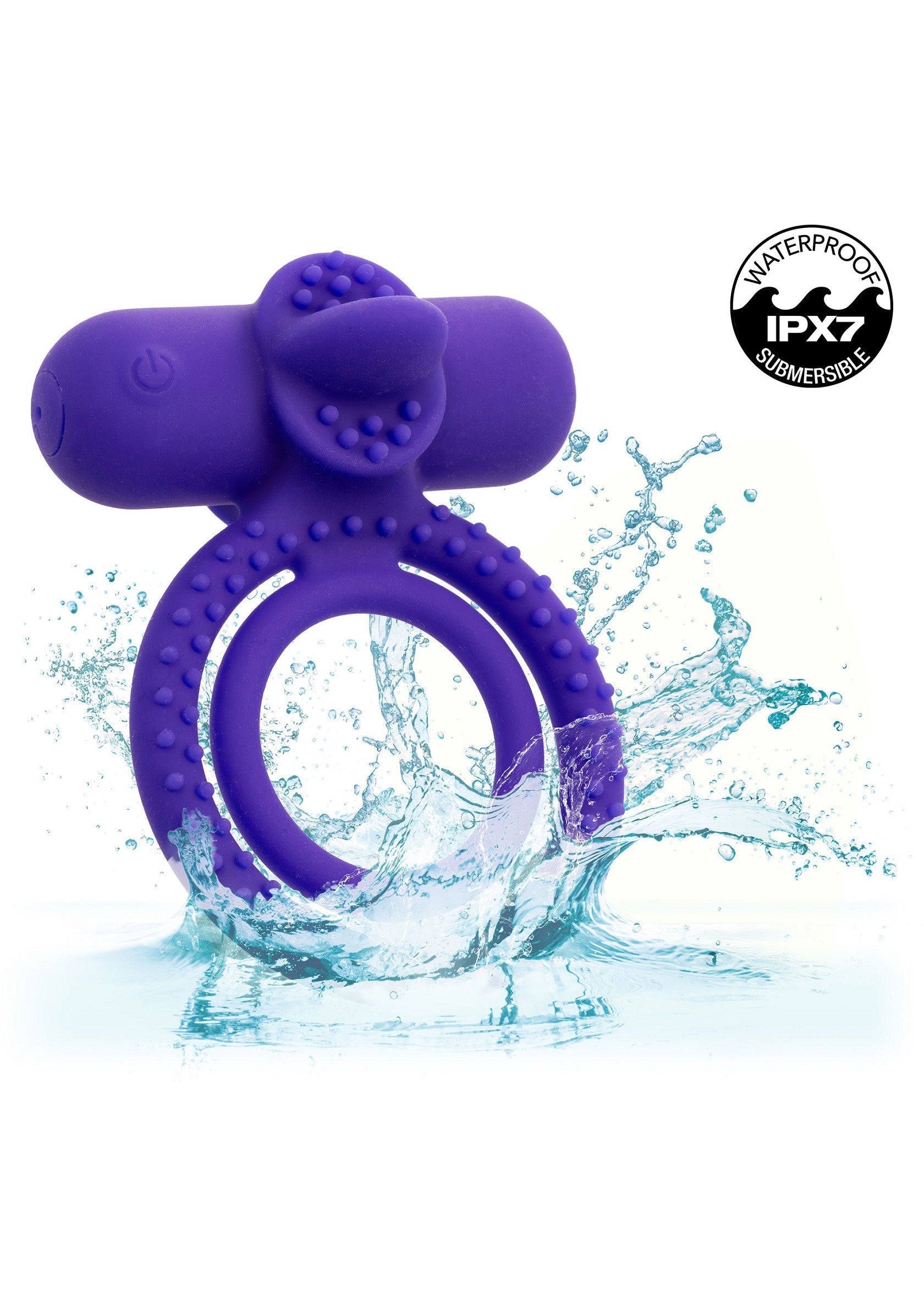 Anneau vibrant violet étanche IPX7. Stimulation intense pour des sensations maximales. Parfait pour le plaisir solo ou à deux.; Paarse, waterdichte vibrerende penisring IPX7. Intense stimulatie voor maximale sensaties. Perfect voor solo- of koppelplezier.; Purple waterproof IPX7 vibrating cock ring. Intense stimulation for maximum sensations. Perfect for solo or couple fun.