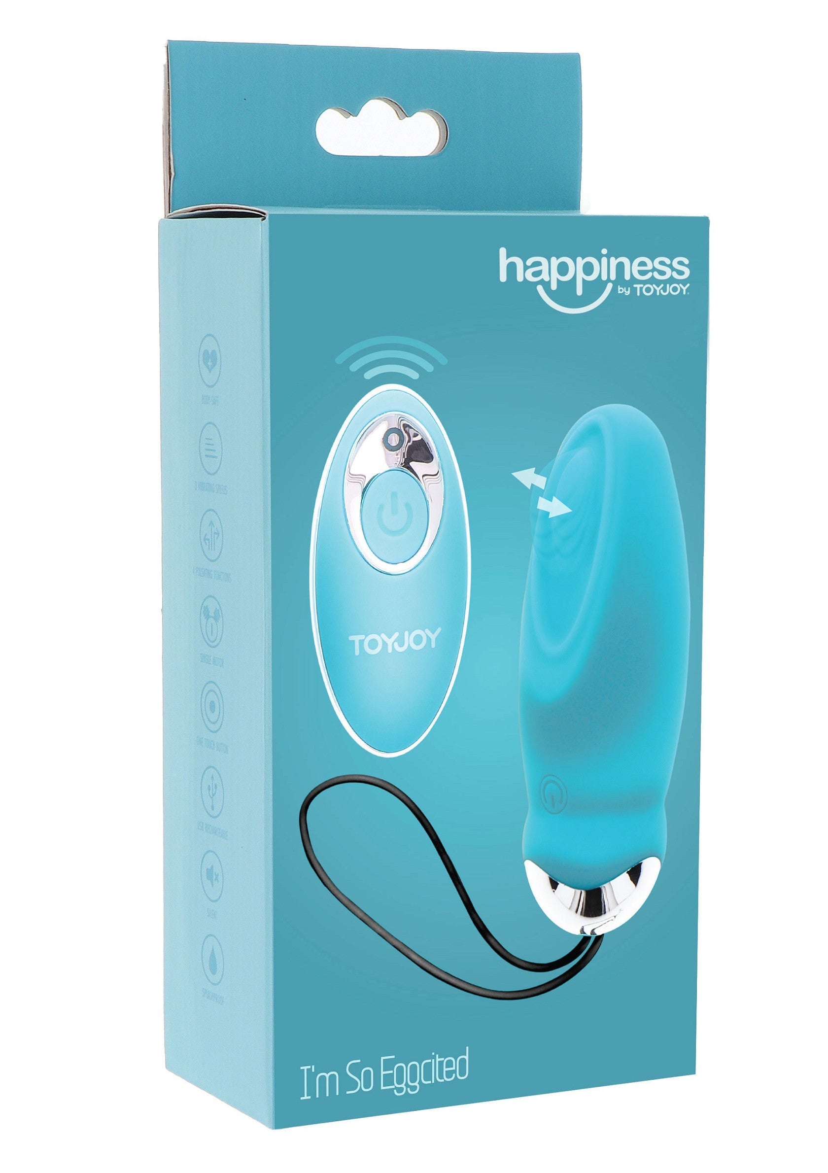 Vibromasseur ToyJoy Happiness bleu turquoise pour le plaisir solo.; Turquoise ToyJoy Happiness vibrator voor solo plezier.; Teal ToyJoy Happiness vibrator for solo pleasure.
