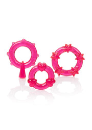 Ensemble d'anneaux vibrants roses texturés pour plus de plaisir. Achetez maintenant !; Set roze vibrerende ringen met textuur voor meer plezier. Koop nu!; Set of textured pink vibrating rings for extra pleasure. Buy now!