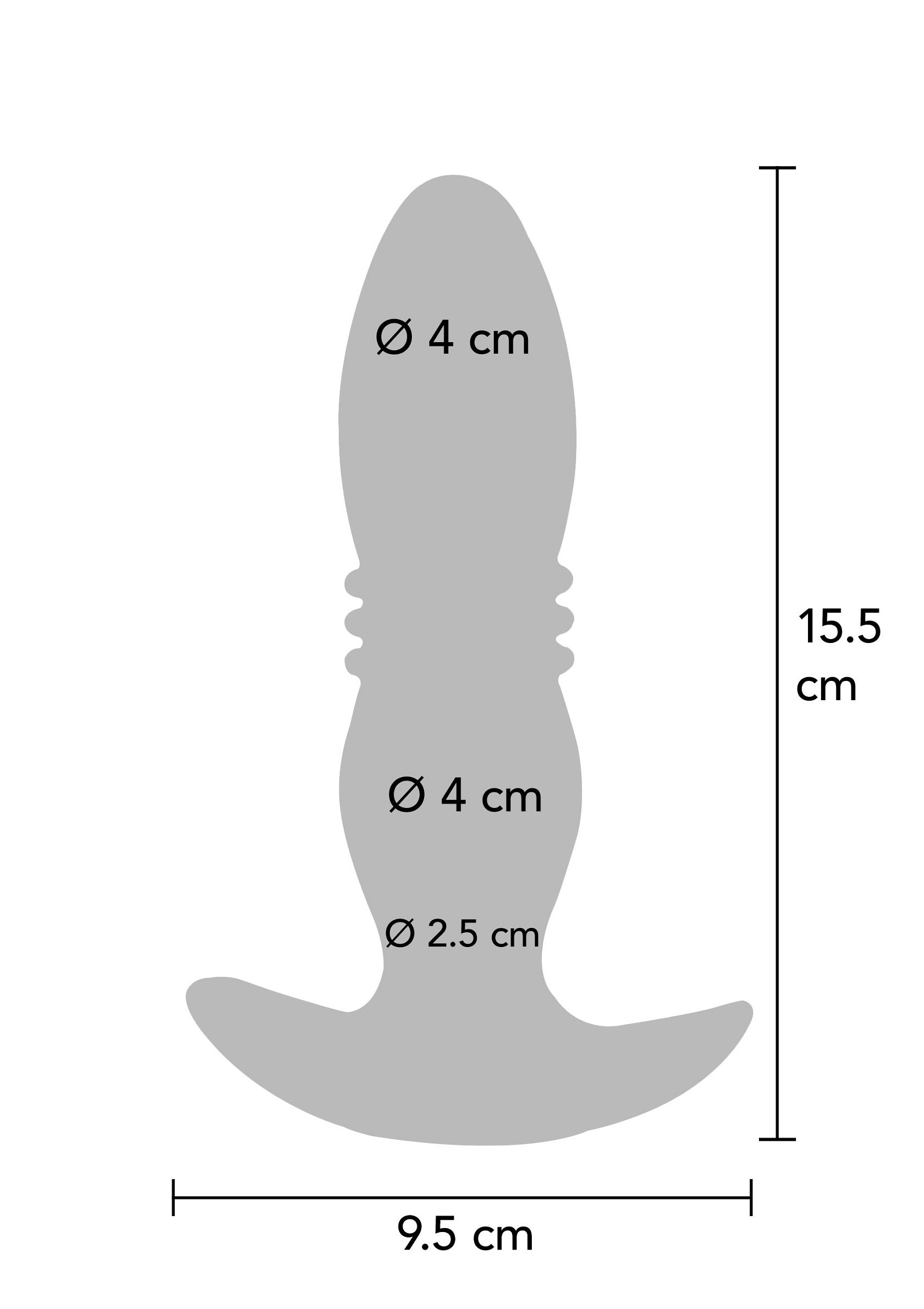Schéma technique d'un plug anal avec dimensions détaillées (15.5cm x 9.5cm). Parfait pour les clients recherchant des informations précises.; Technische tekening van een anale plug met gedetailleerde afmetingen (15.5cm x 9.5cm). Ideaal voor klanten die op zoek zijn naar accurate info.; Technical diagram of an anal plug with detailed dimensions (15.5cm x 9.5cm). Perfect for customers looking for accurate information.
